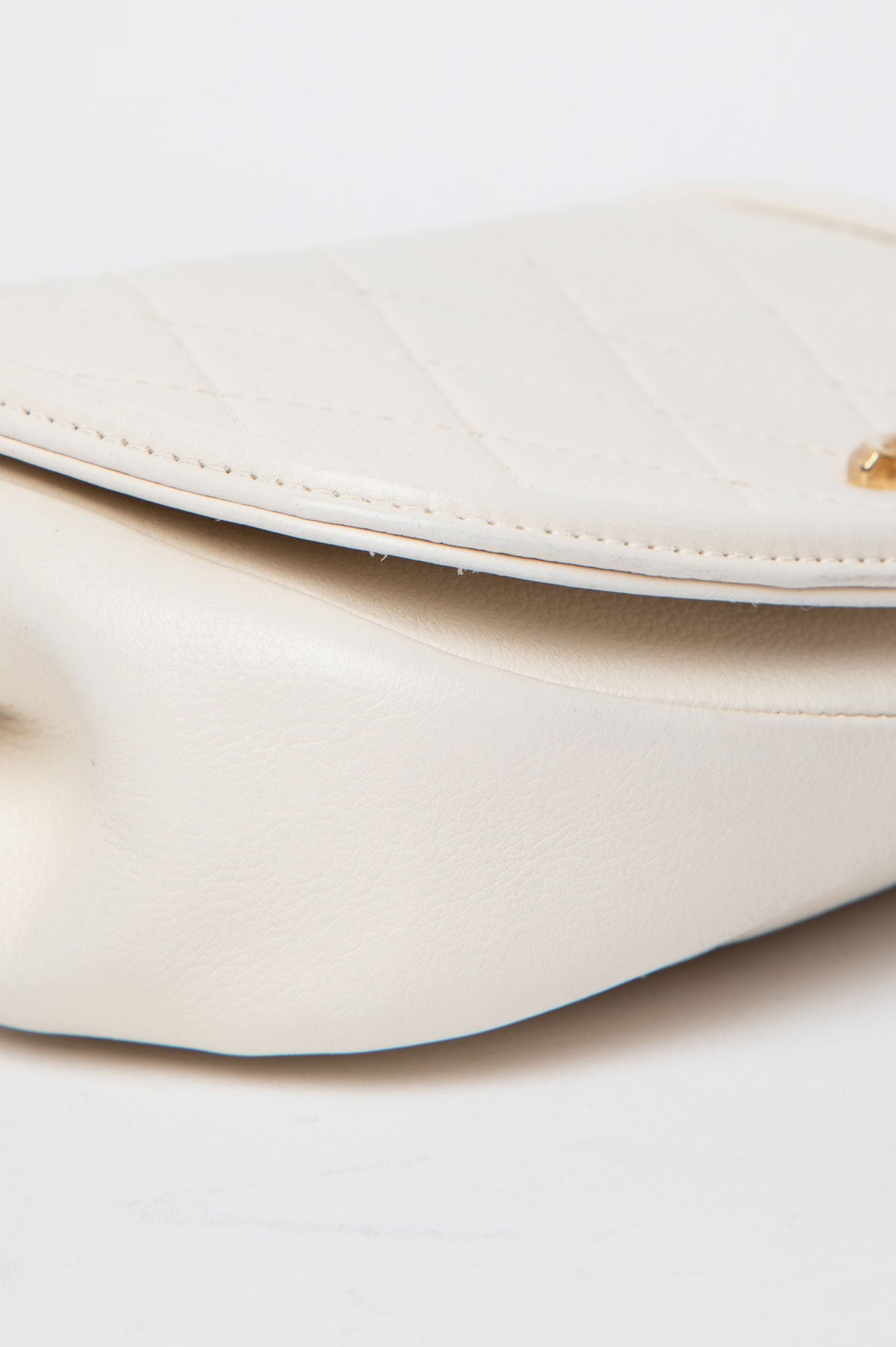 Chanel White Calfskin Underline Saddle Flap Bag
