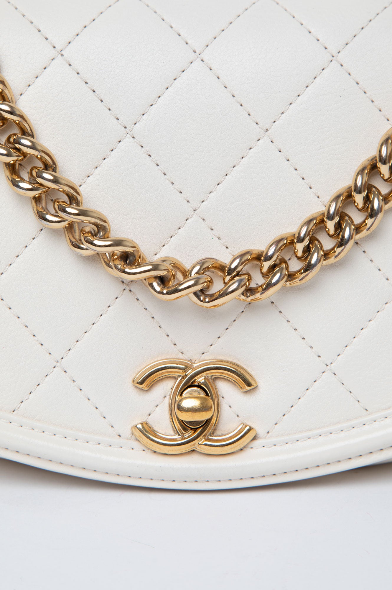 Chanel White Calfskin Underline Saddle Flap Bag