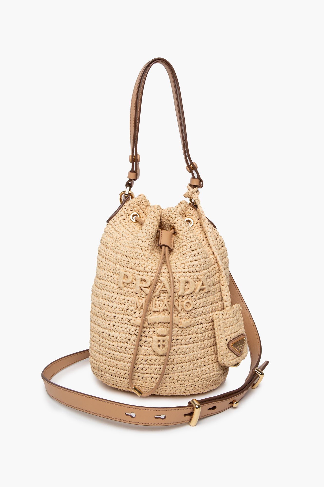 Prada Mini Crochet Raffia Bucket Bag