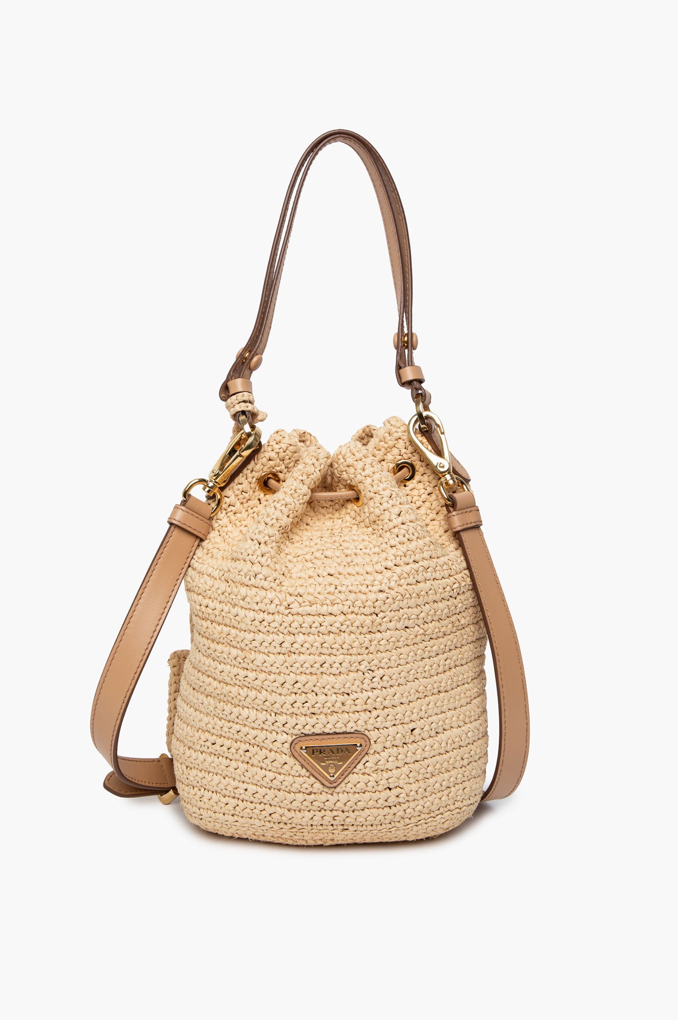 Prada Mini Crochet Raffia Bucket Bag
