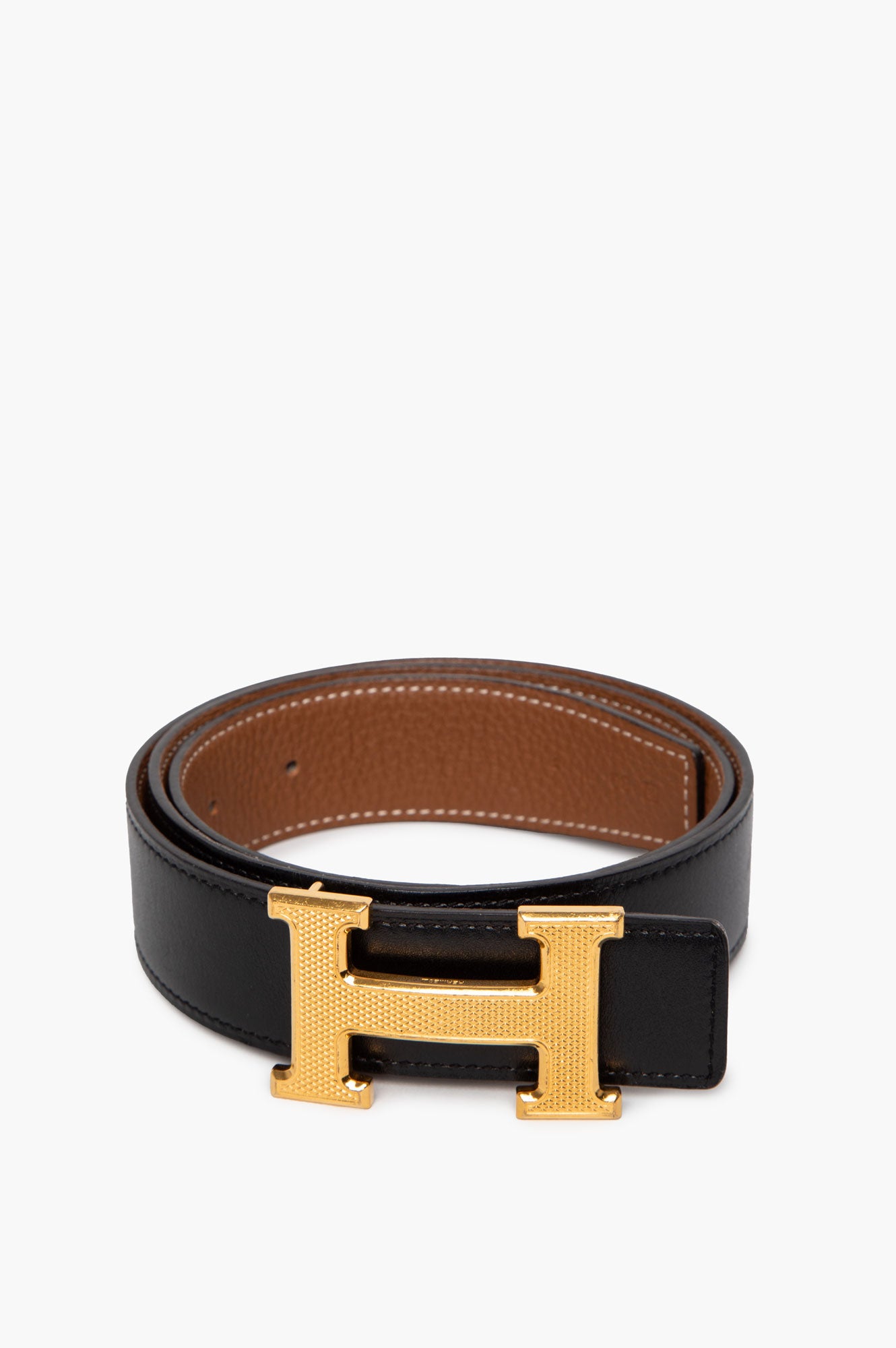 Hermes Reversible H Guillochee Gold Buckle Black/Brown Belt Size 80