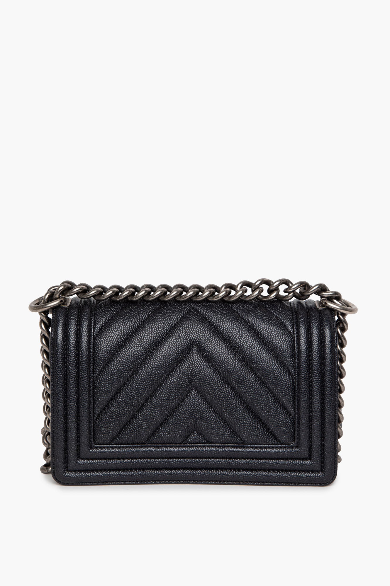 Chanel Black Chevron Caviar Small Boy Flap Bag
