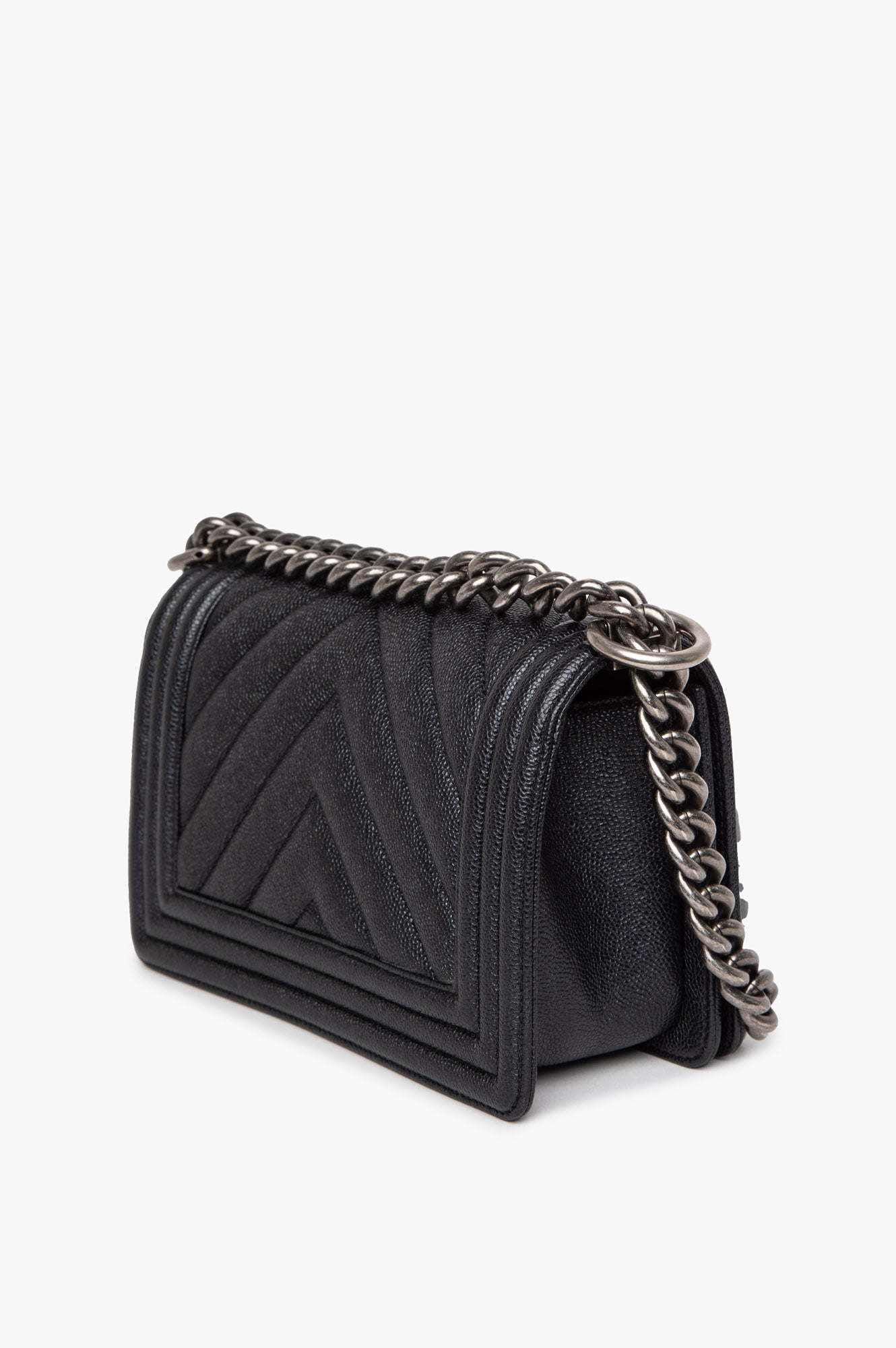 Chanel Black Chevron Caviar Small Boy Flap Bag