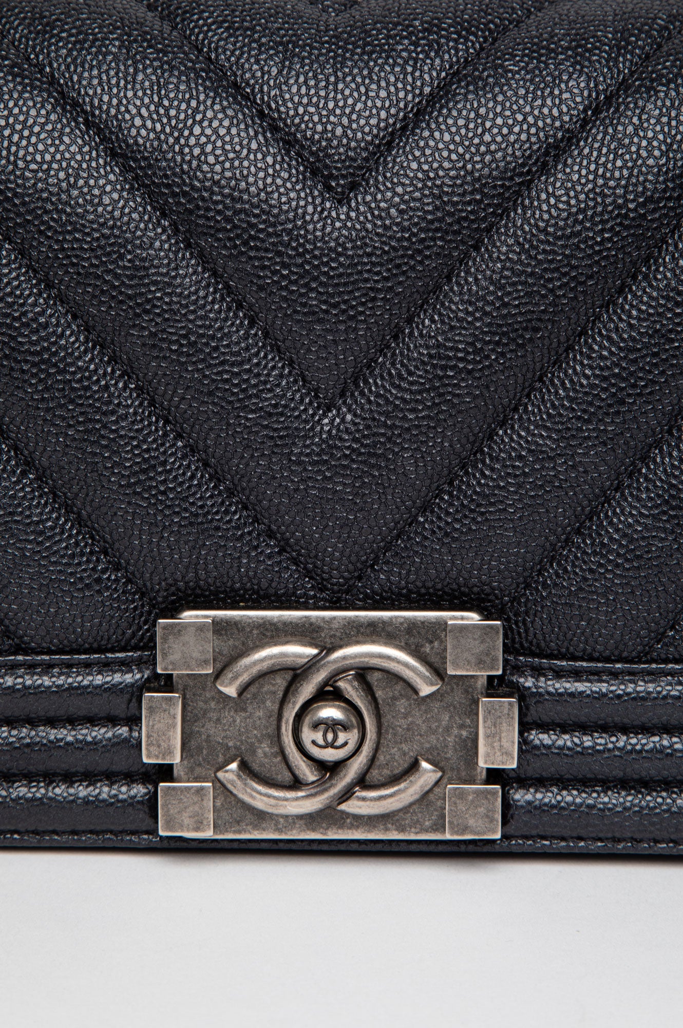 Chanel Black Chevron Caviar Small Boy Flap Bag