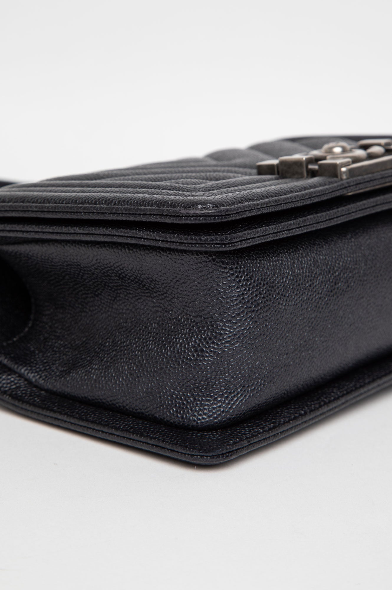 Chanel Black Chevron Caviar Small Boy Flap Bag