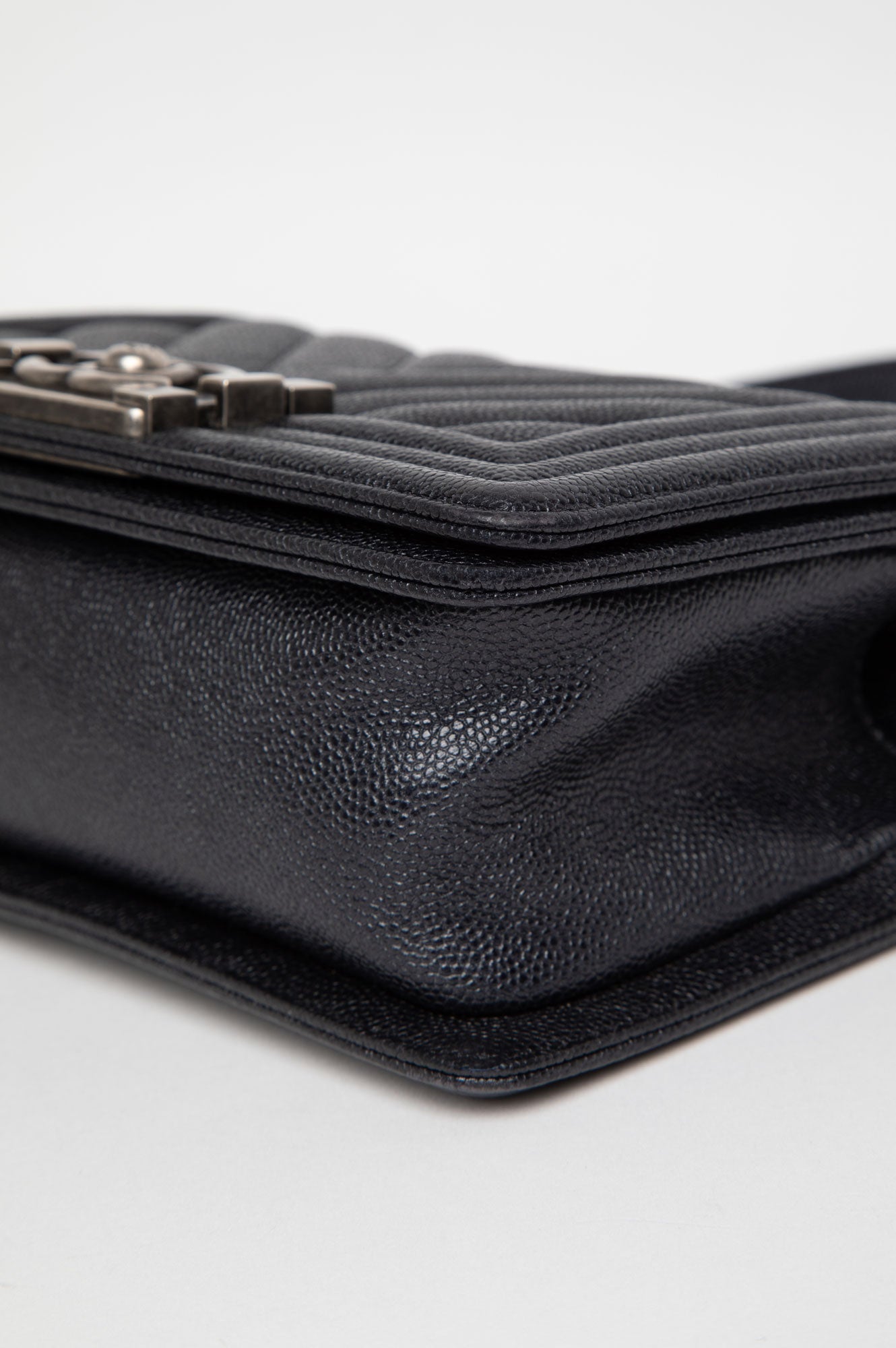 Chanel Black Chevron Caviar Small Boy Flap Bag