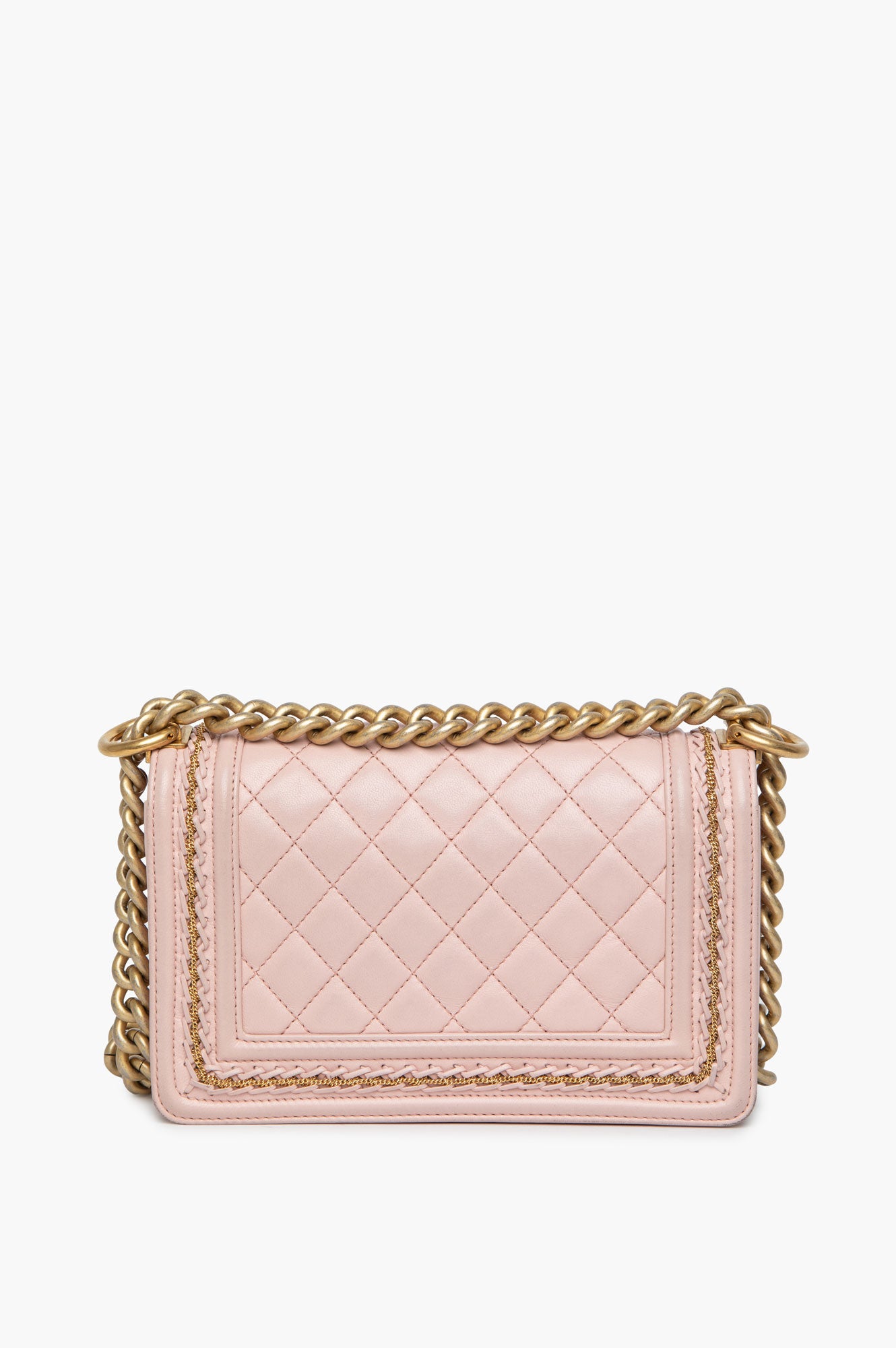 Chanel Pink Small Boy Bag With Gold Chain Embroidery