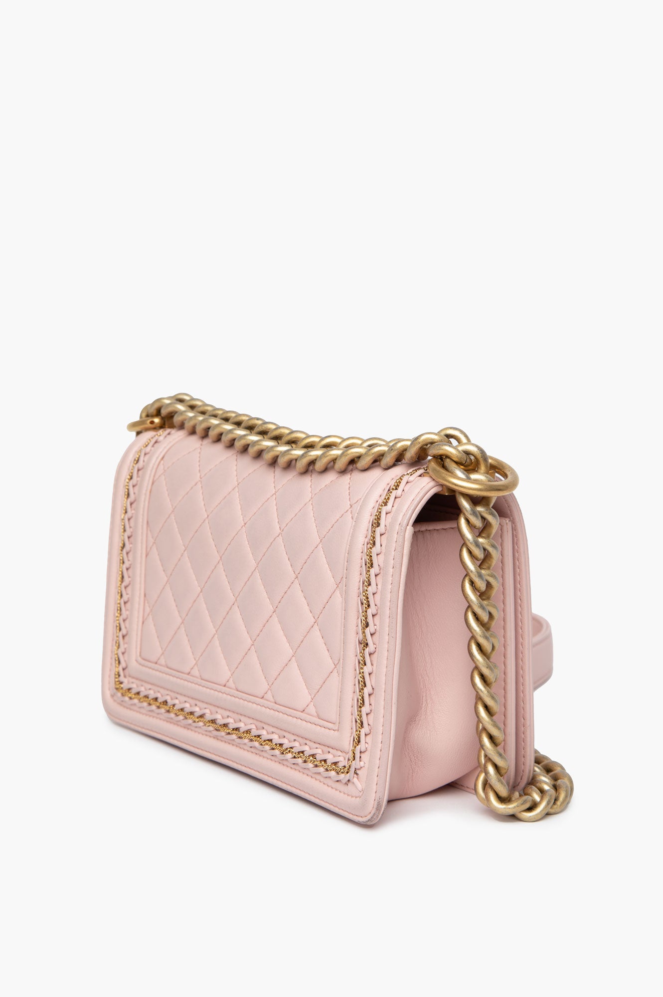 Chanel Pink Small Boy Bag With Gold Chain Embroidery
