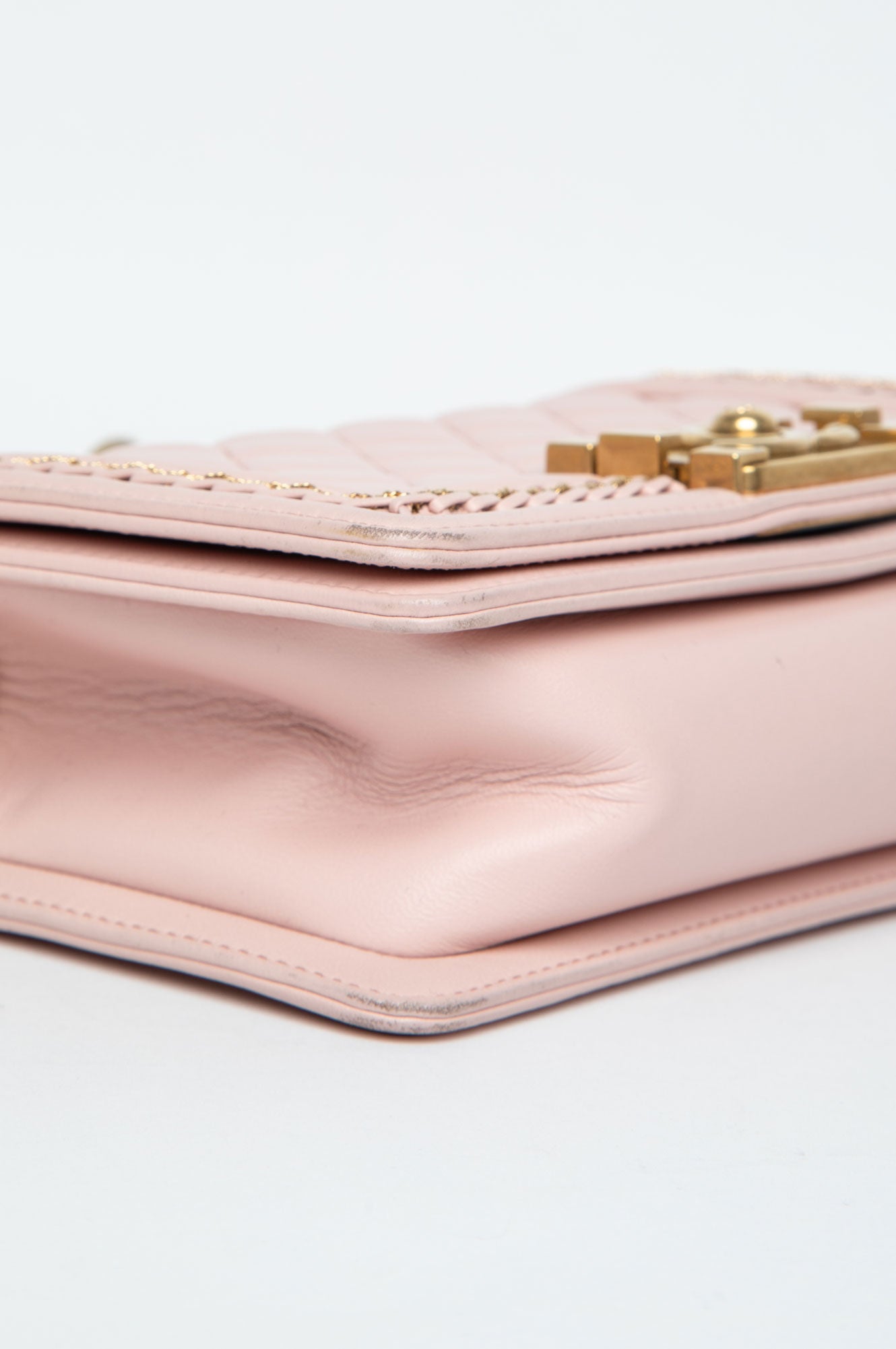 Chanel Pink Small Boy Bag With Gold Chain Embroidery