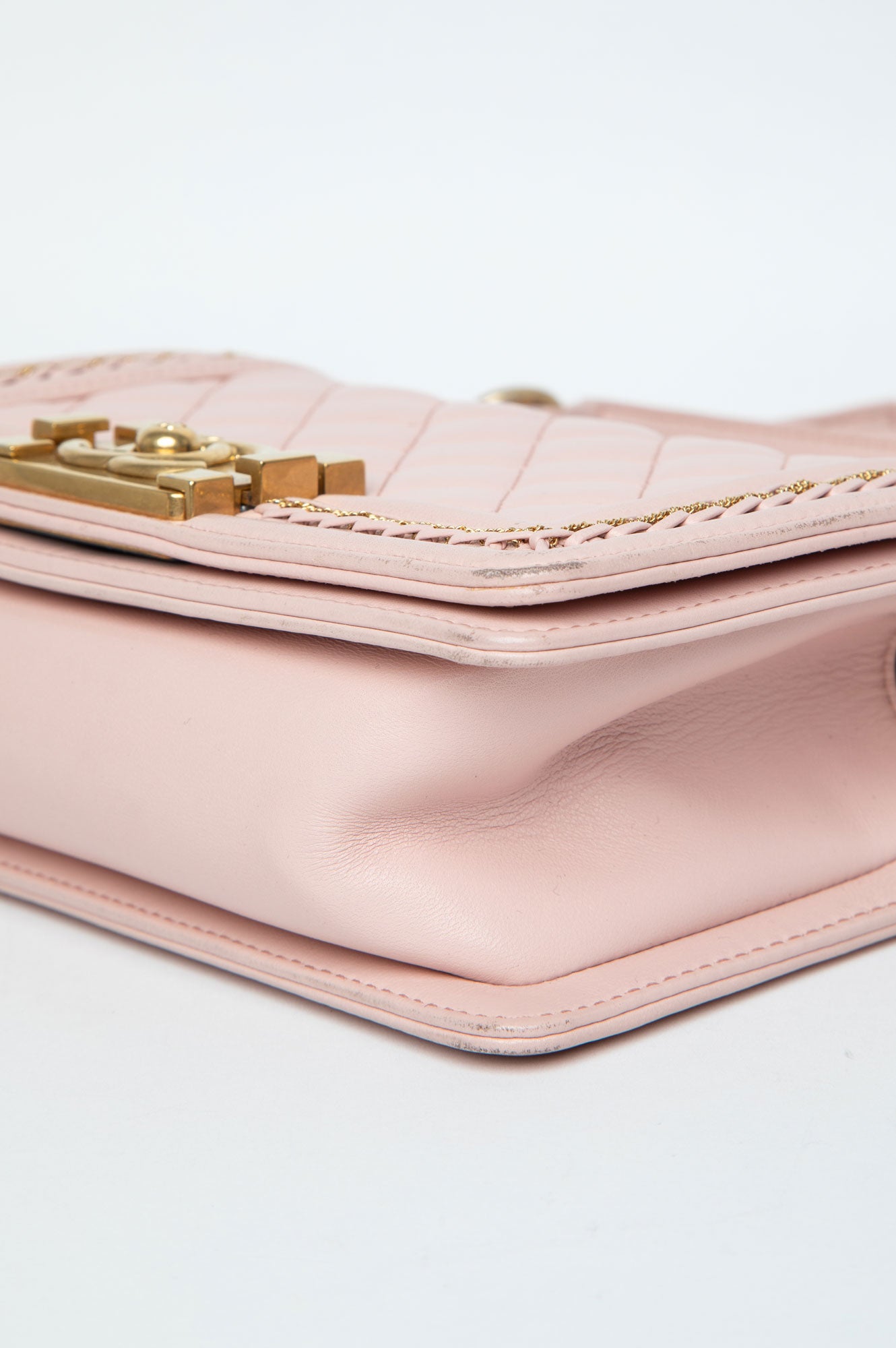 Chanel Pink Small Boy Bag With Gold Chain Embroidery