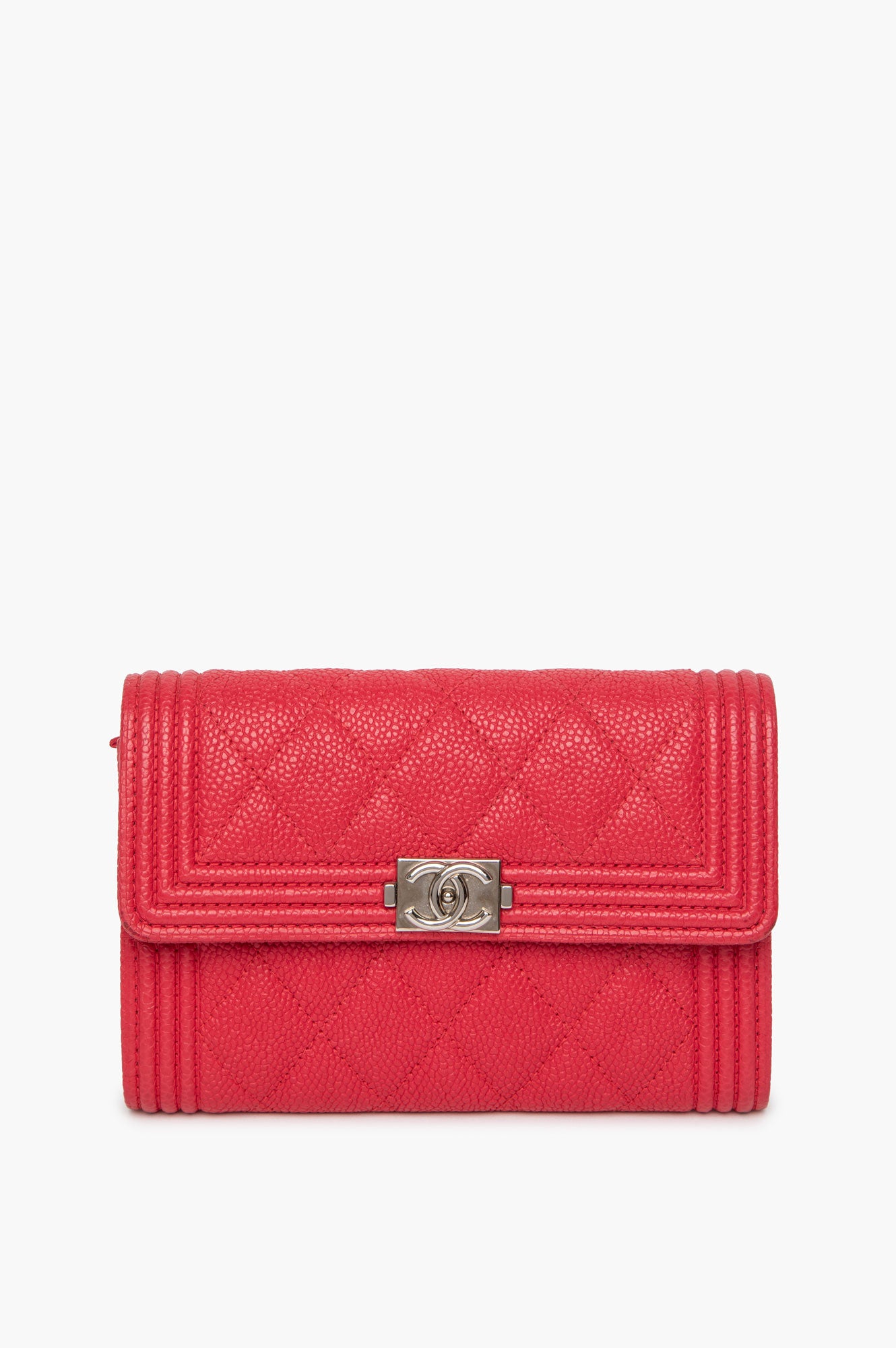 Chanel Cherry Red Caviar Boy Flap Wallet