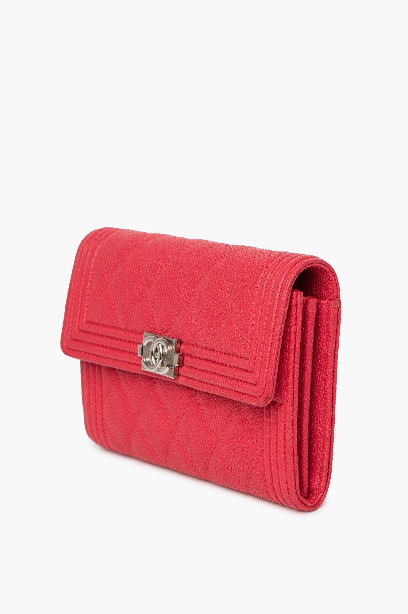 Chanel Cherry Red Caviar Boy Flap Wallet