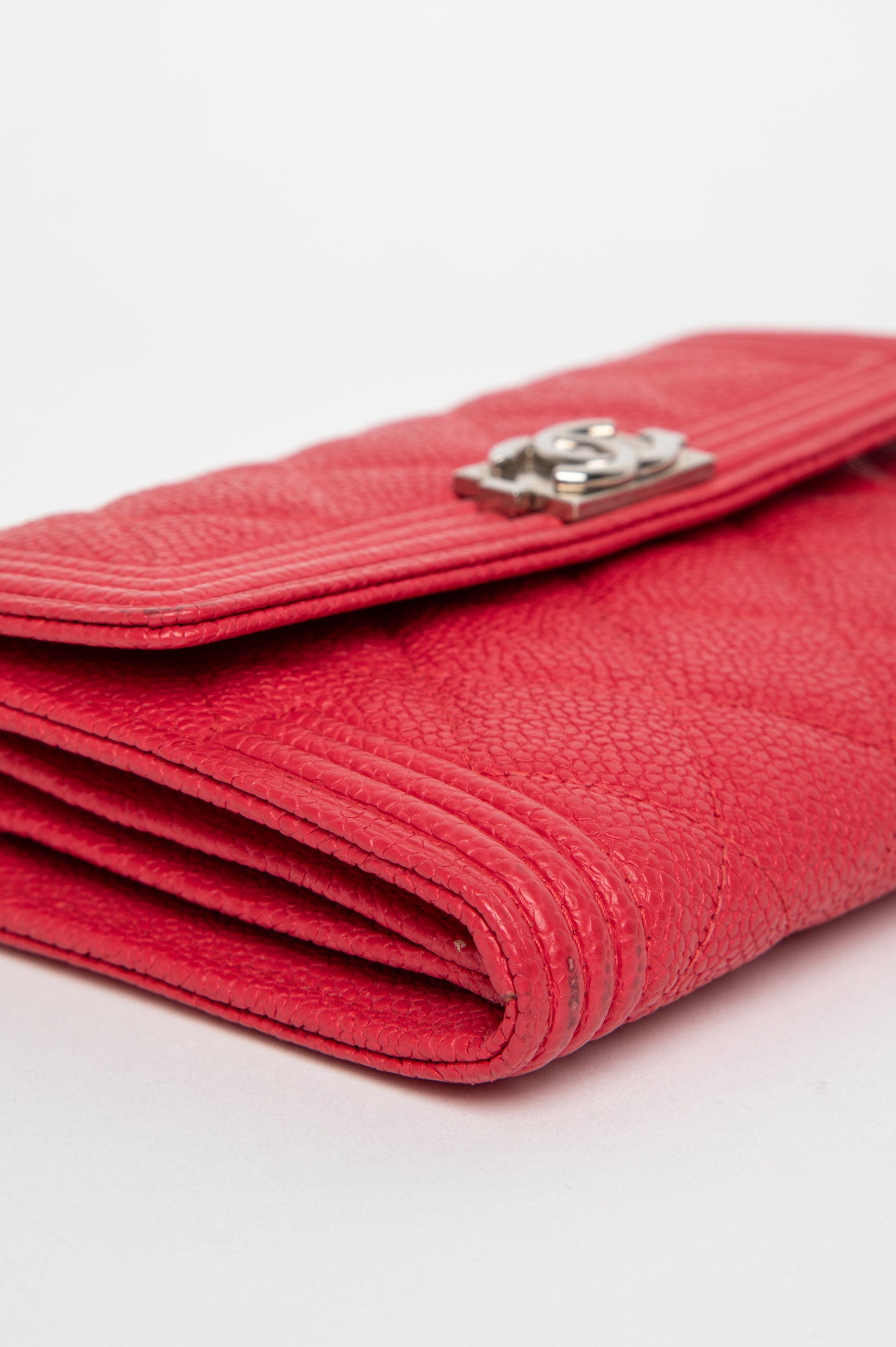 Chanel Cherry Red Caviar Boy Flap Wallet