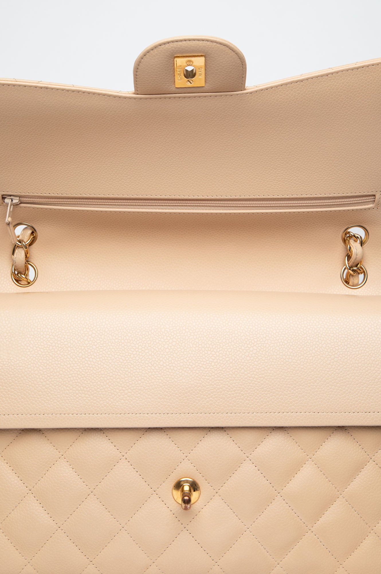 Chanel Beige Caviar Jumbo Classic Double Flap Bag