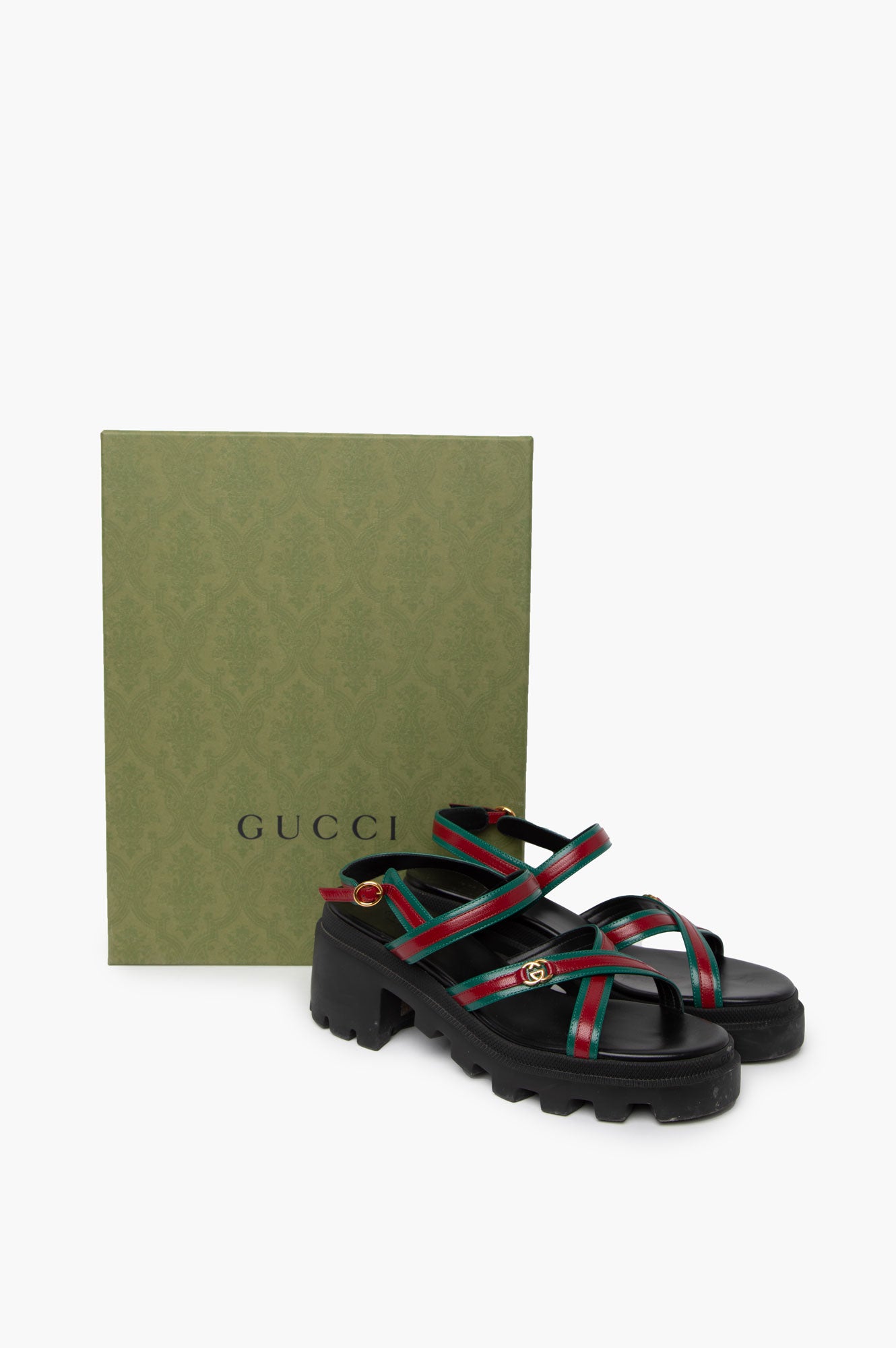 Gucci Green/Red GG Interlocking Sandals Size 40