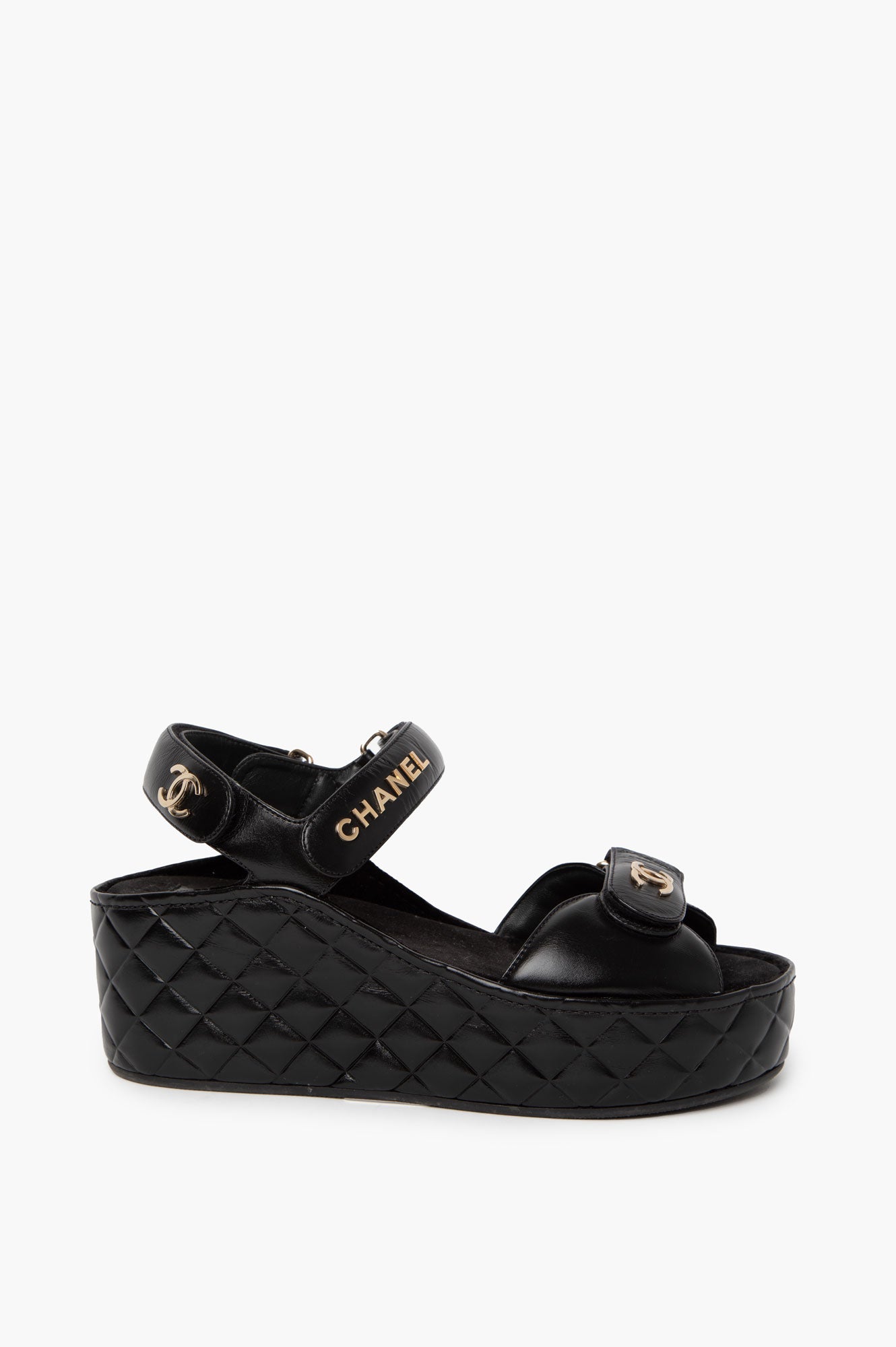 Chanel Black Quilted CC Logo Wedge Sandals Size 39