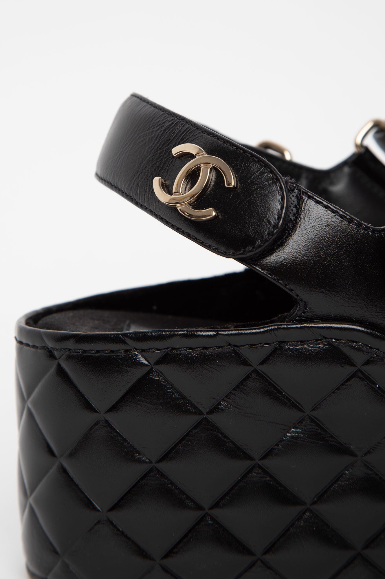 Chanel Black Quilted CC Logo Wedge Sandals Size 39