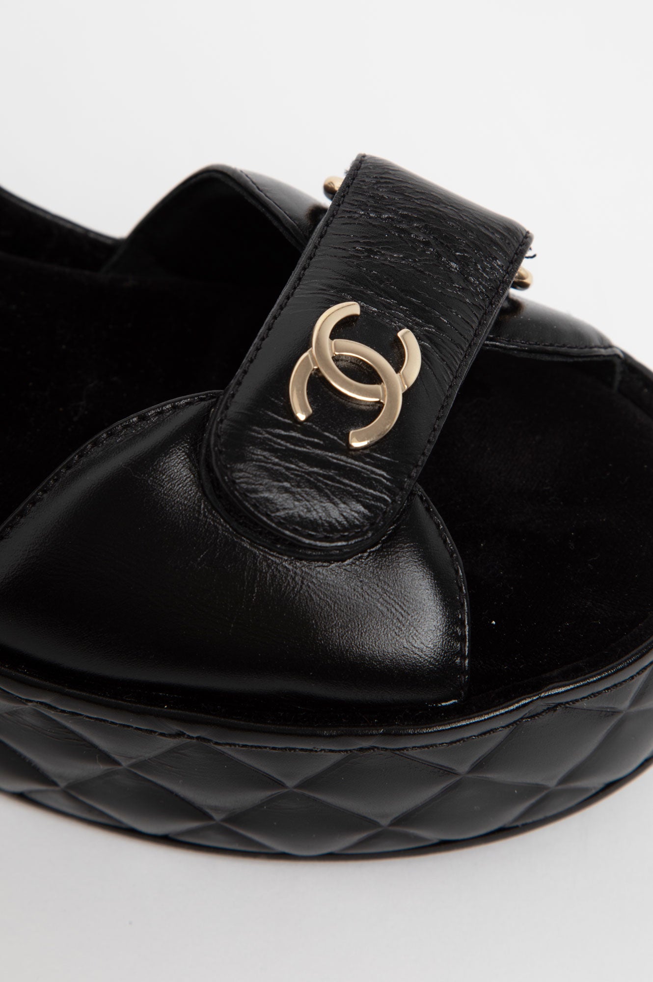 Chanel Black Quilted CC Logo Wedge Sandals Size 39