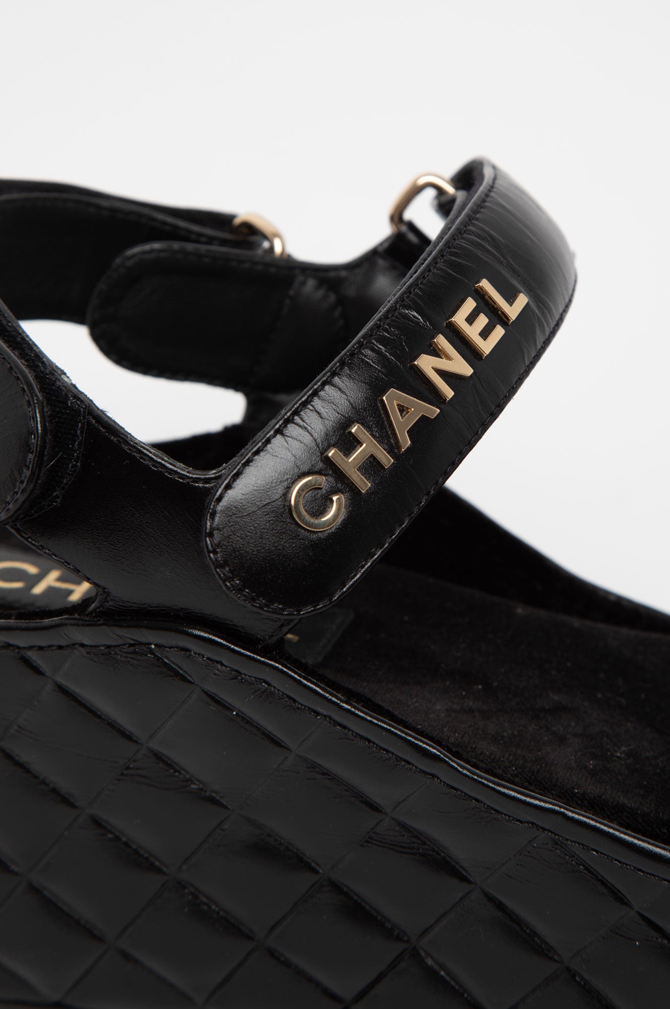 Chanel Black Quilted CC Logo Wedge Sandals Size 39