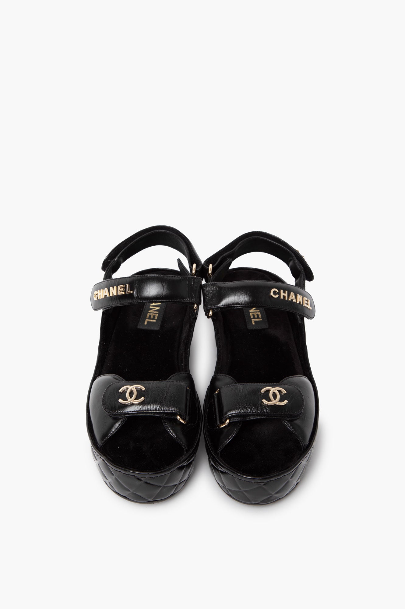 Chanel Black Quilted CC Logo Wedge Sandals Size 39