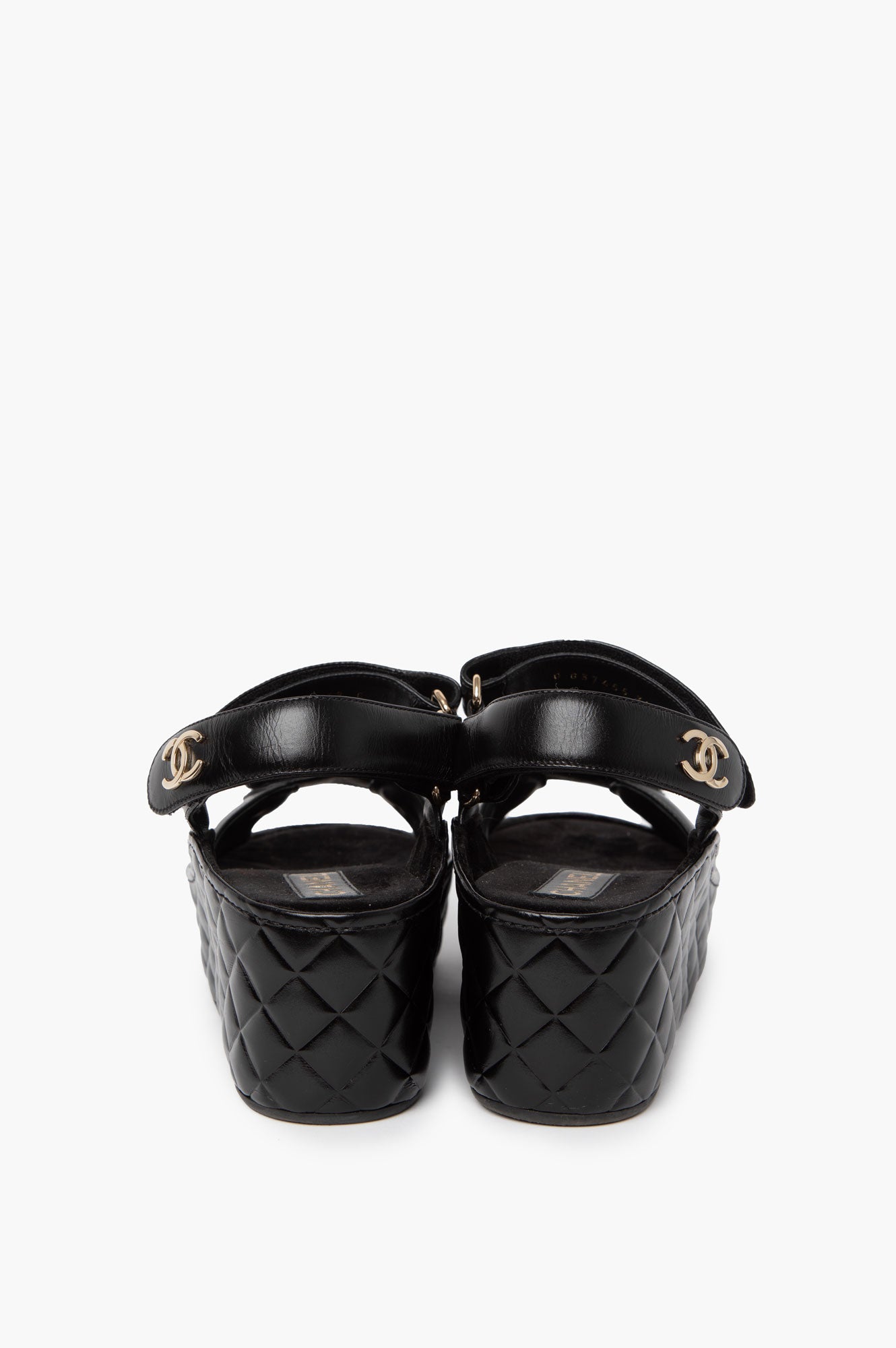 Chanel Black Quilted CC Logo Wedge Sandals Size 39