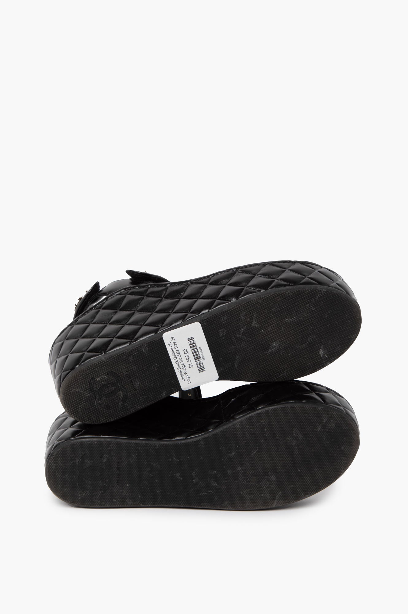 Chanel Black Quilted CC Logo Wedge Sandals Size 39