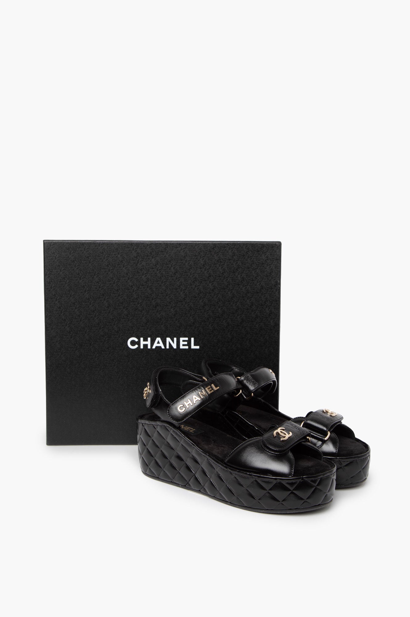 Chanel Black Quilted CC Logo Wedge Sandals Size 39