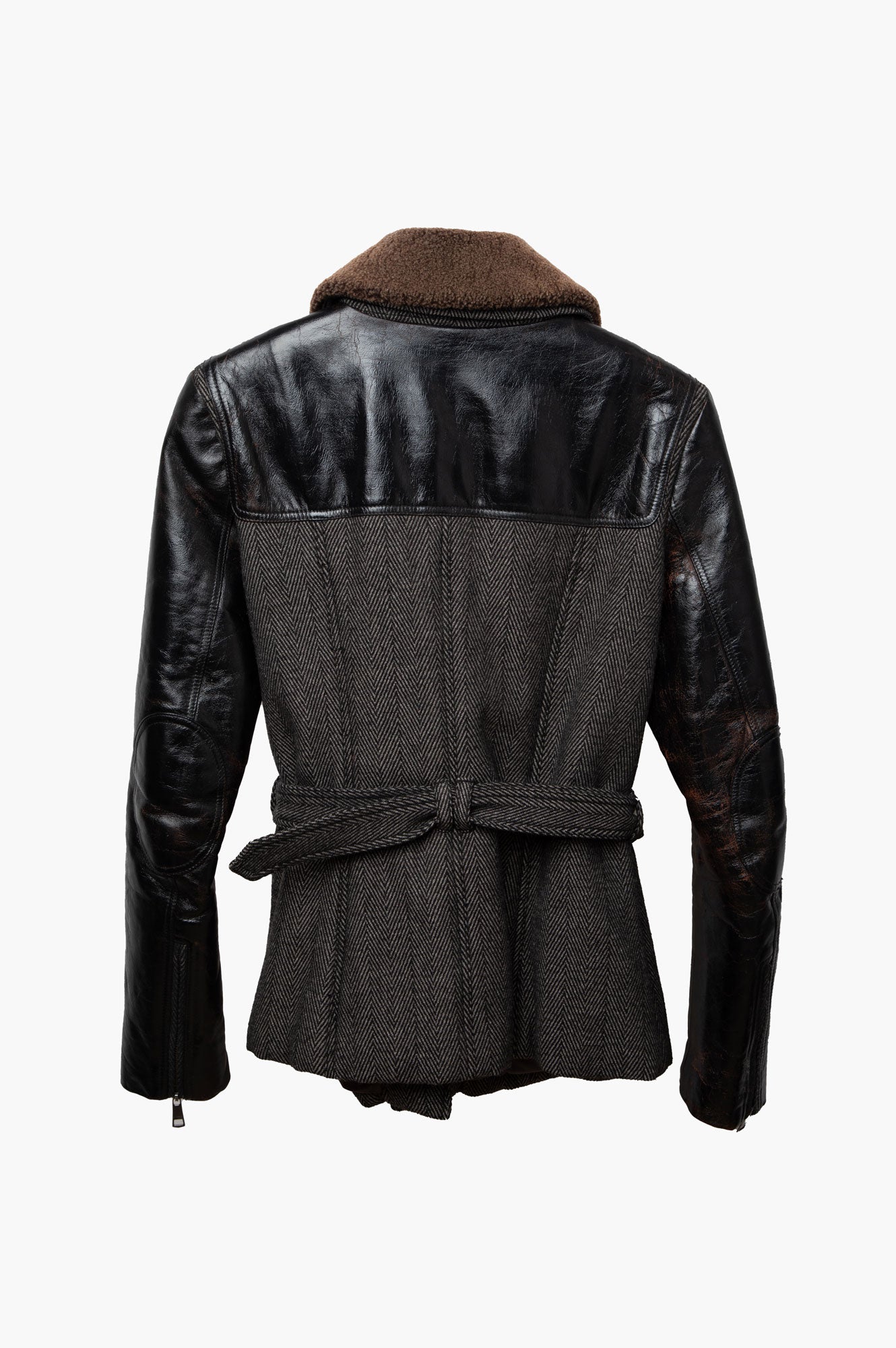Burberry Black Wool Blend With Leather Sleeves Coat Size US 6