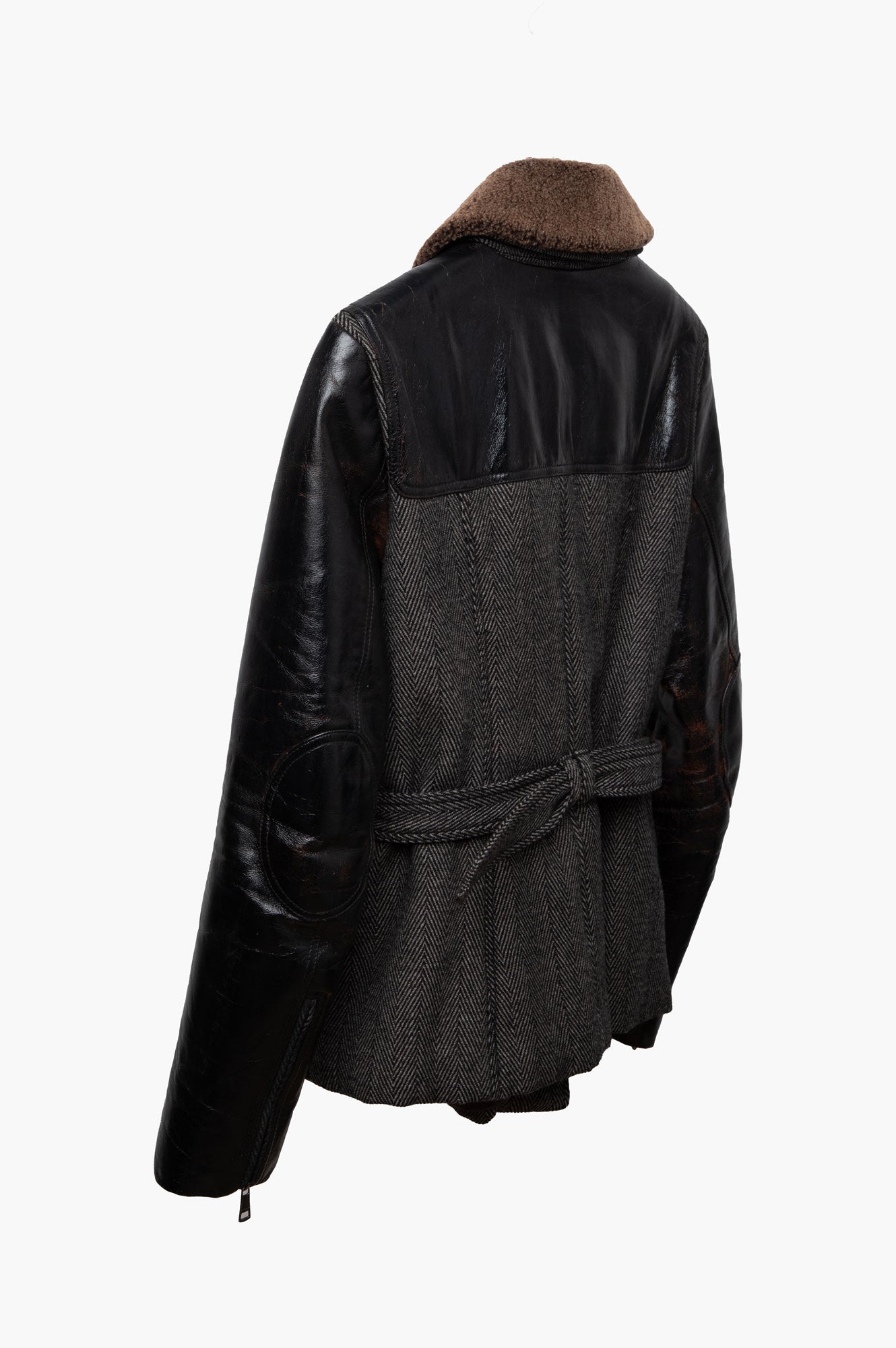 Burberry Black Wool Blend With Leather Sleeves Coat Size US 6