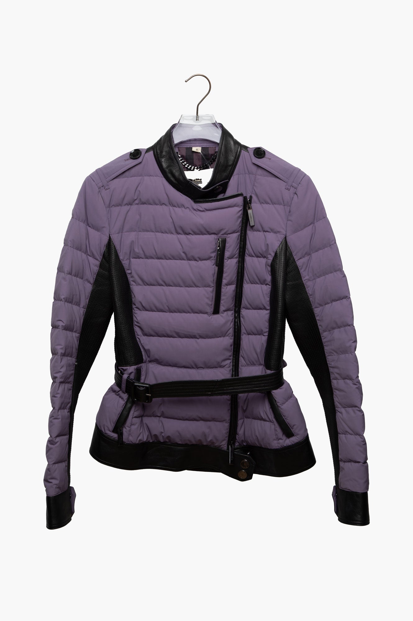 Burberry Purple Down Jacket With Leather Belt Size S