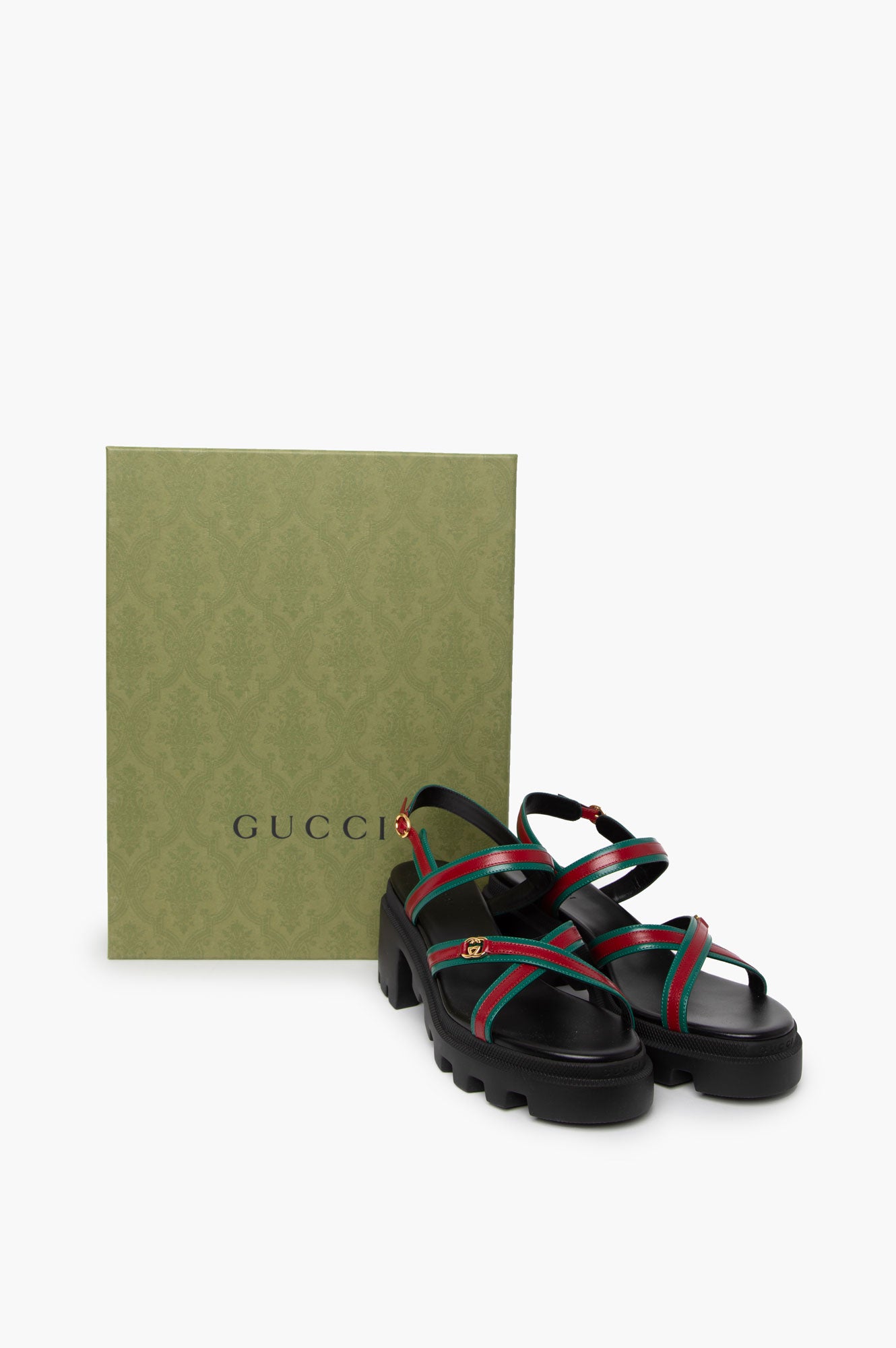 Gucci Green/Red GG Interlocking Sandals Size 40
