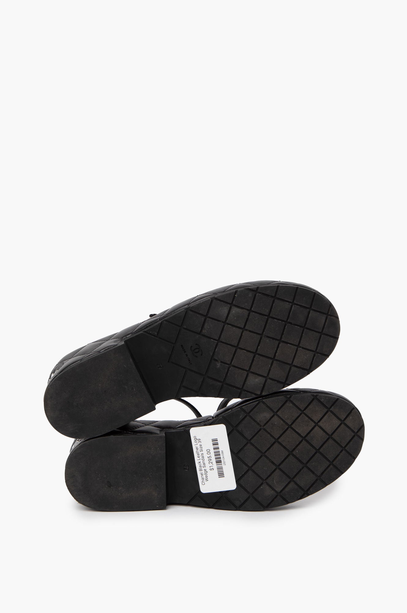 Chanel Black Leather Logo Wedge Sandals Size 39