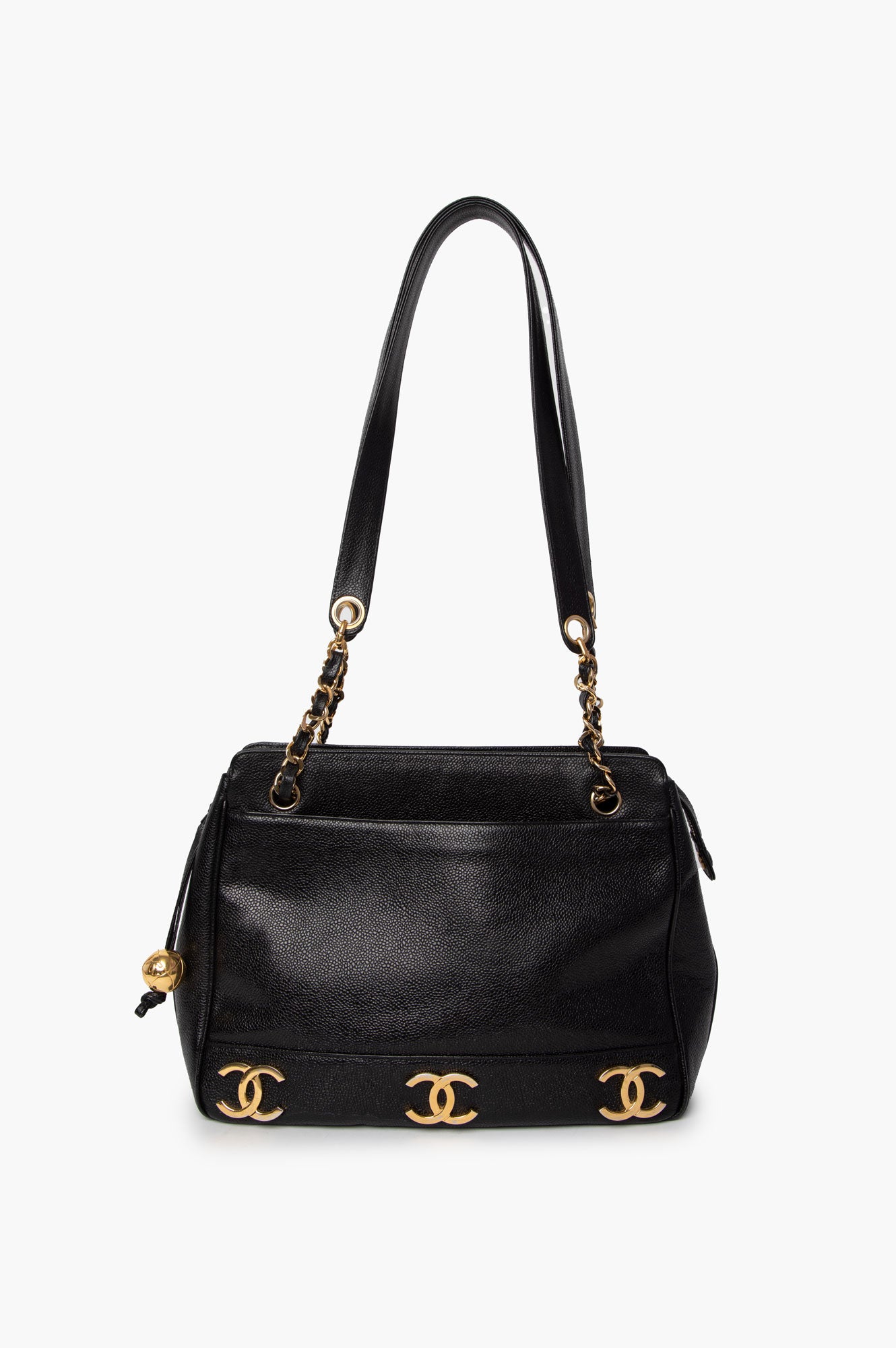 Chanel Black Caviar Triple CC Logo Tote Bag