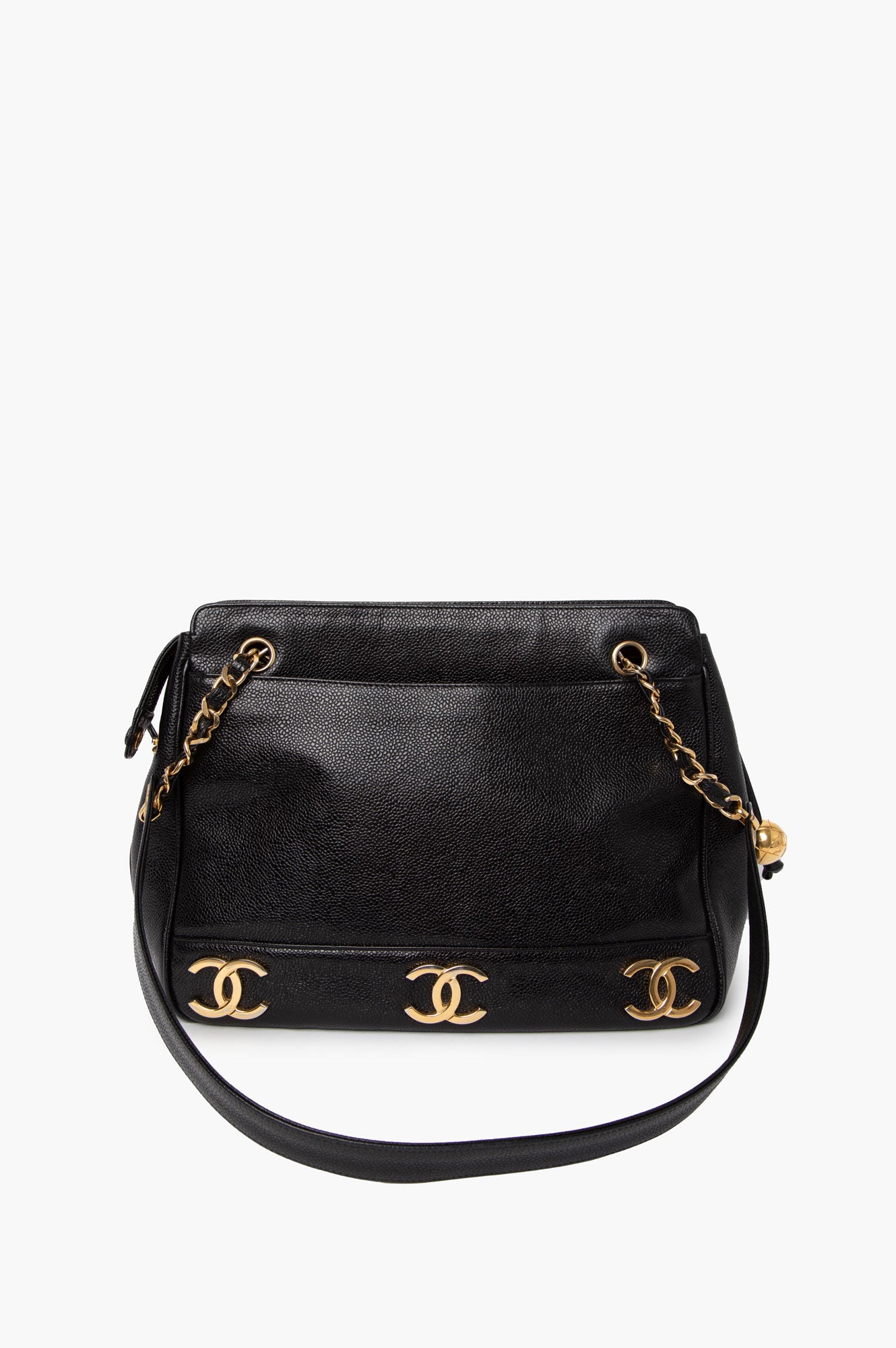 Chanel Black Caviar Triple CC Logo Tote Bag