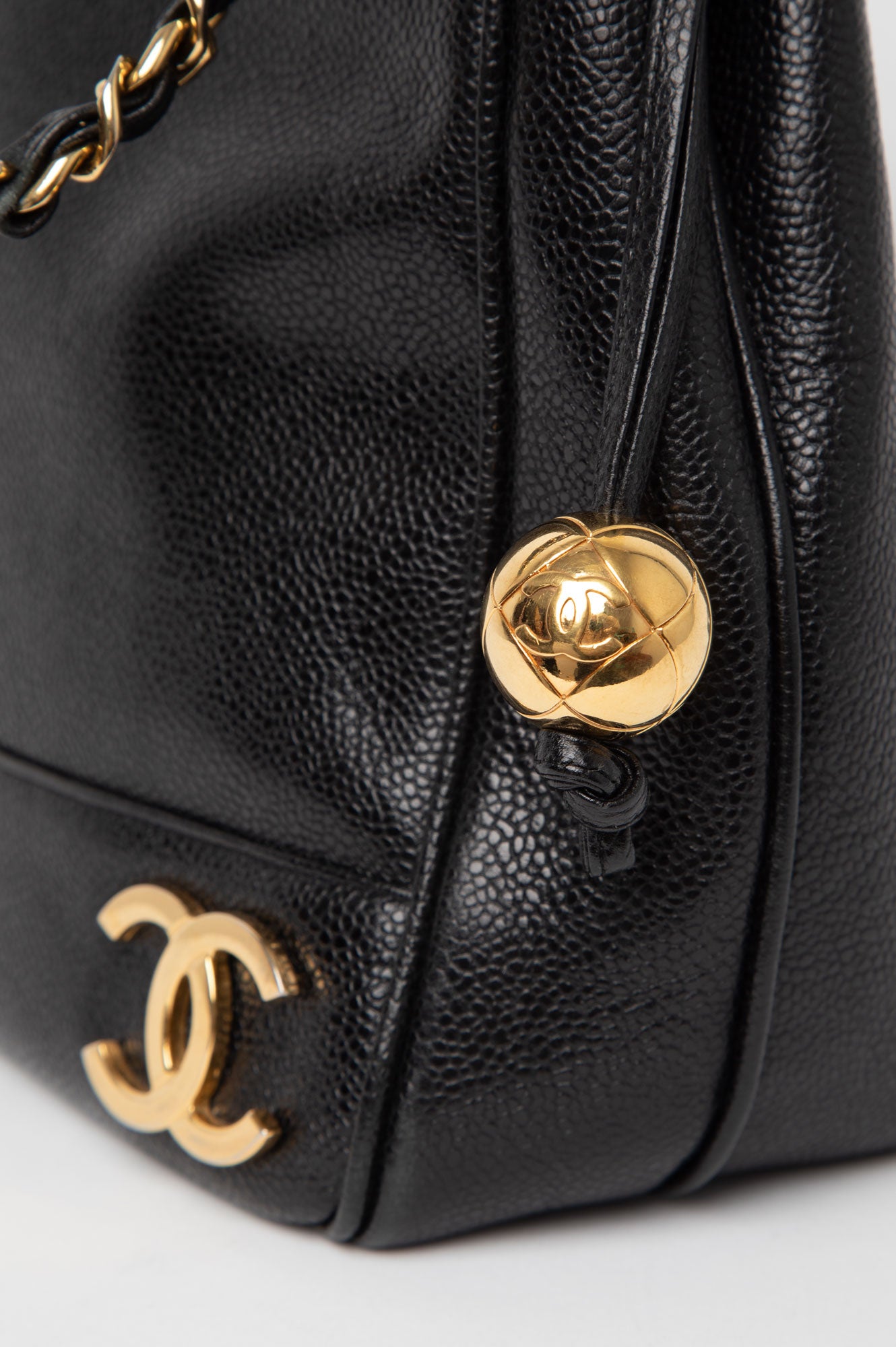 Chanel Black Caviar Triple CC Logo Tote Bag