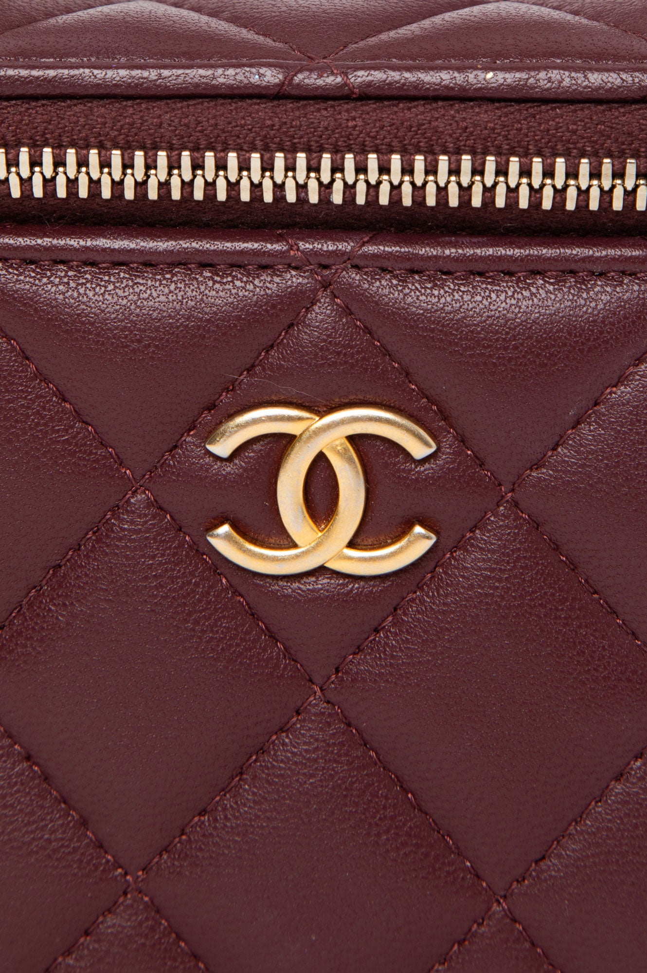Chanel 2022 Burgundy Top Handle Lambskin Square Vanity Bag