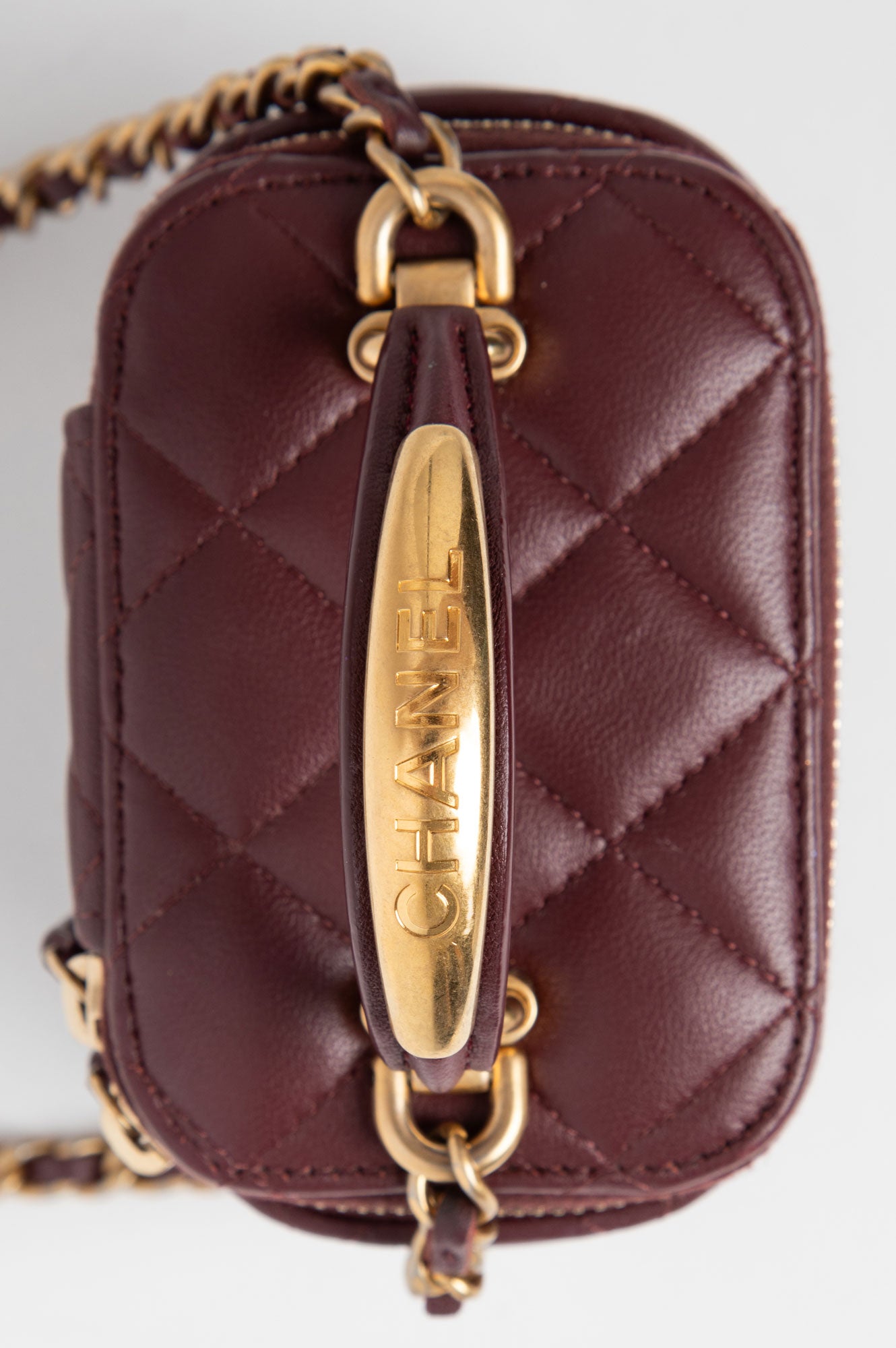 Chanel 2022 Burgundy Top Handle Lambskin Square Vanity Bag