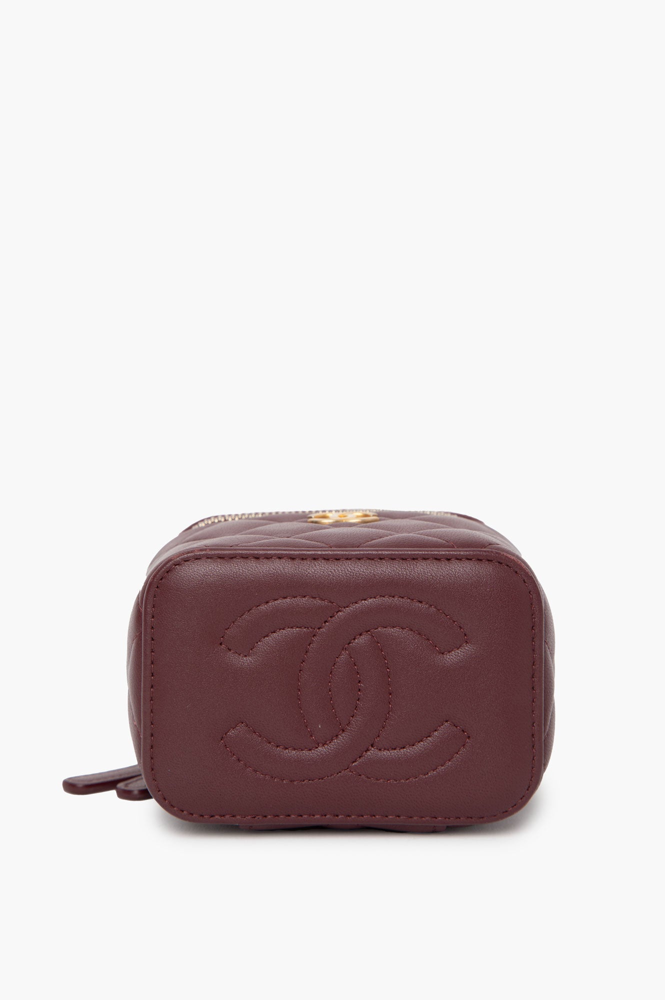 Chanel 2022 Burgundy Top Handle Lambskin Square Vanity Bag