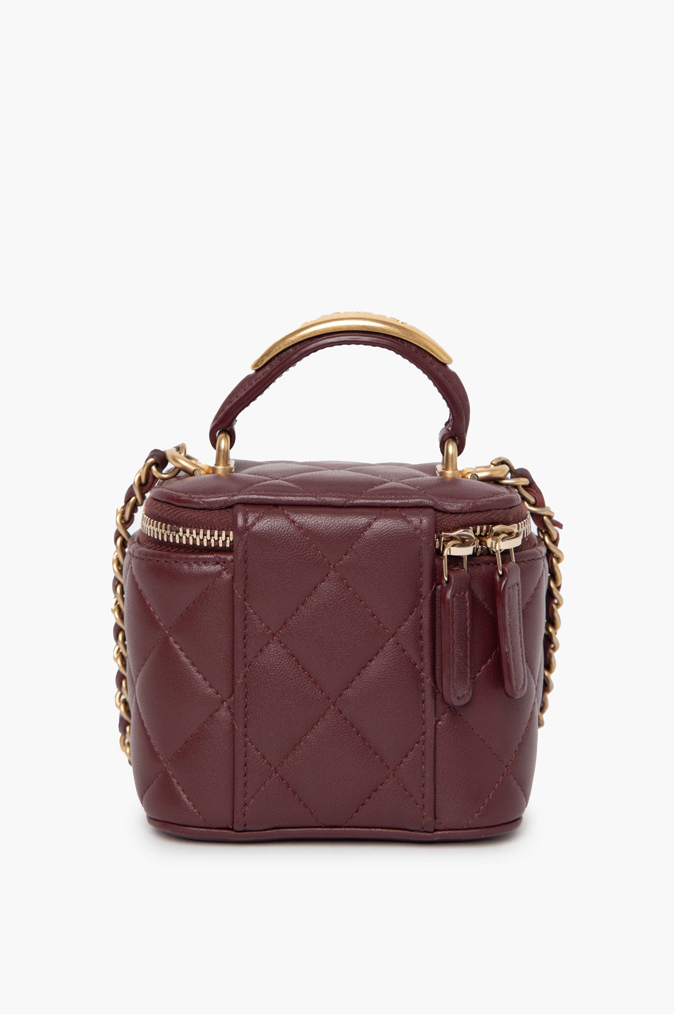 Chanel 2022 Burgundy Top Handle Lambskin Square Vanity Bag