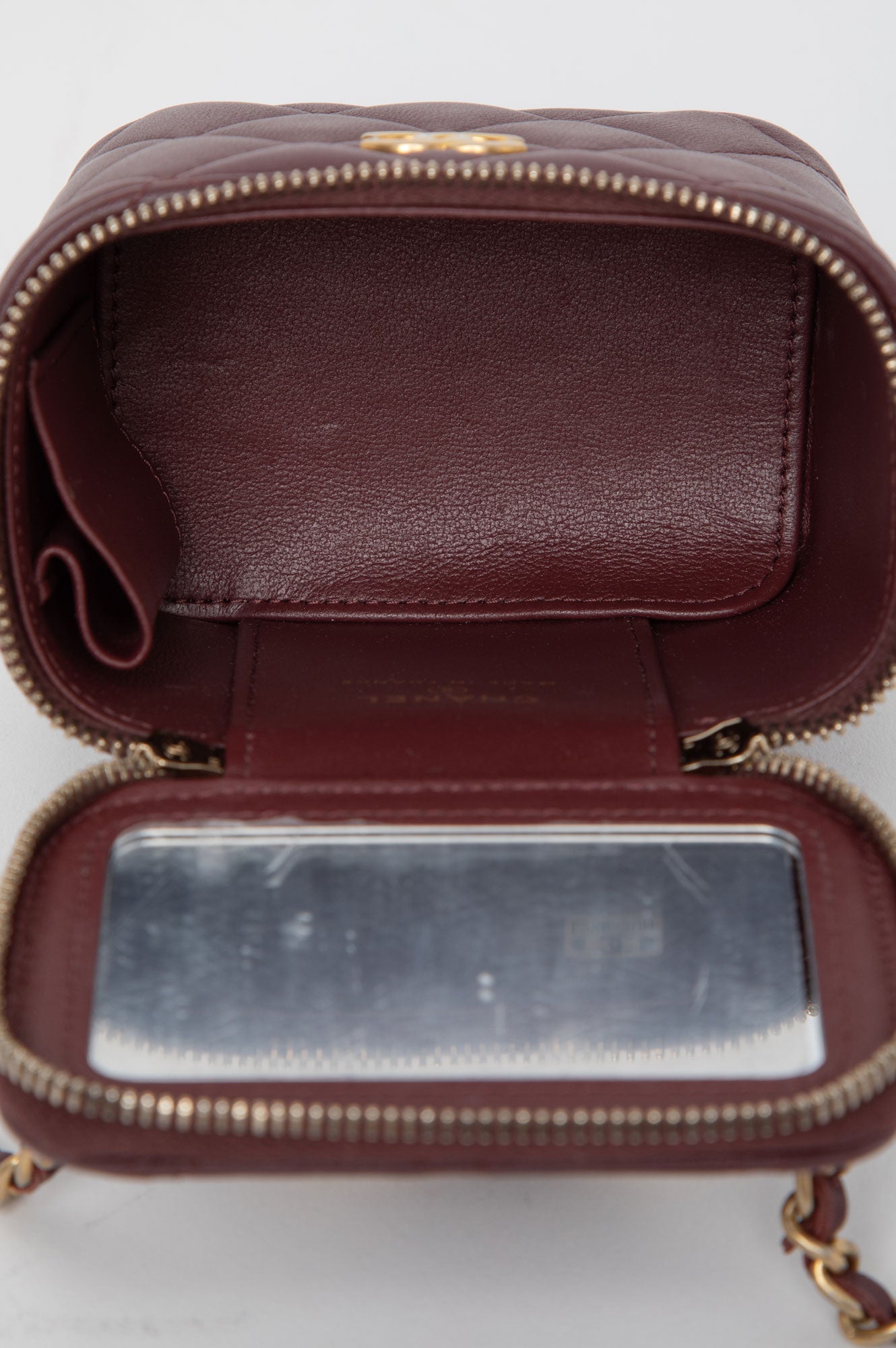 Chanel 2022 Burgundy Top Handle Lambskin Square Vanity Bag