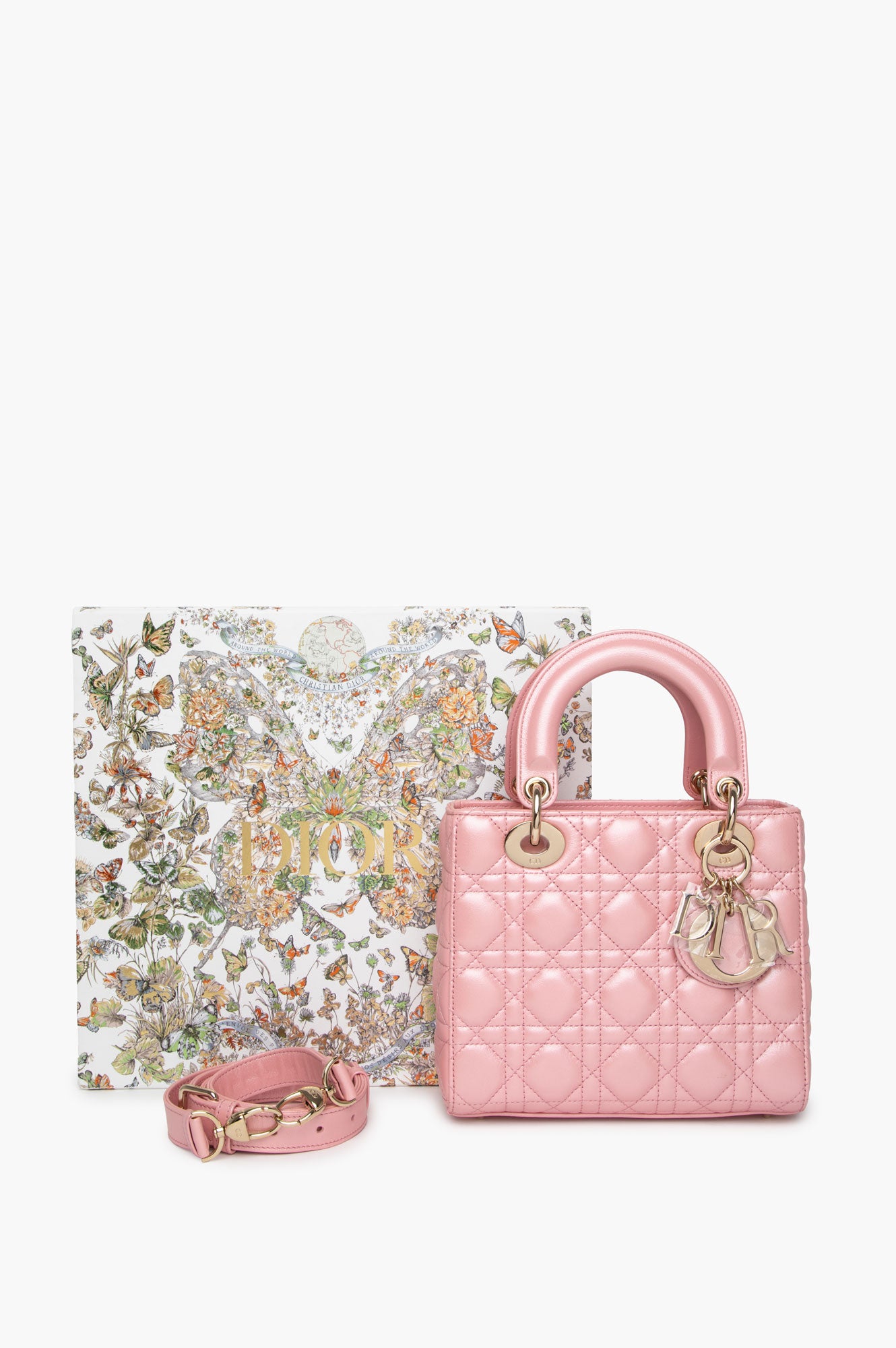 Christian Dior Small Melocoton Pearl Pink Cannage Lady Dior