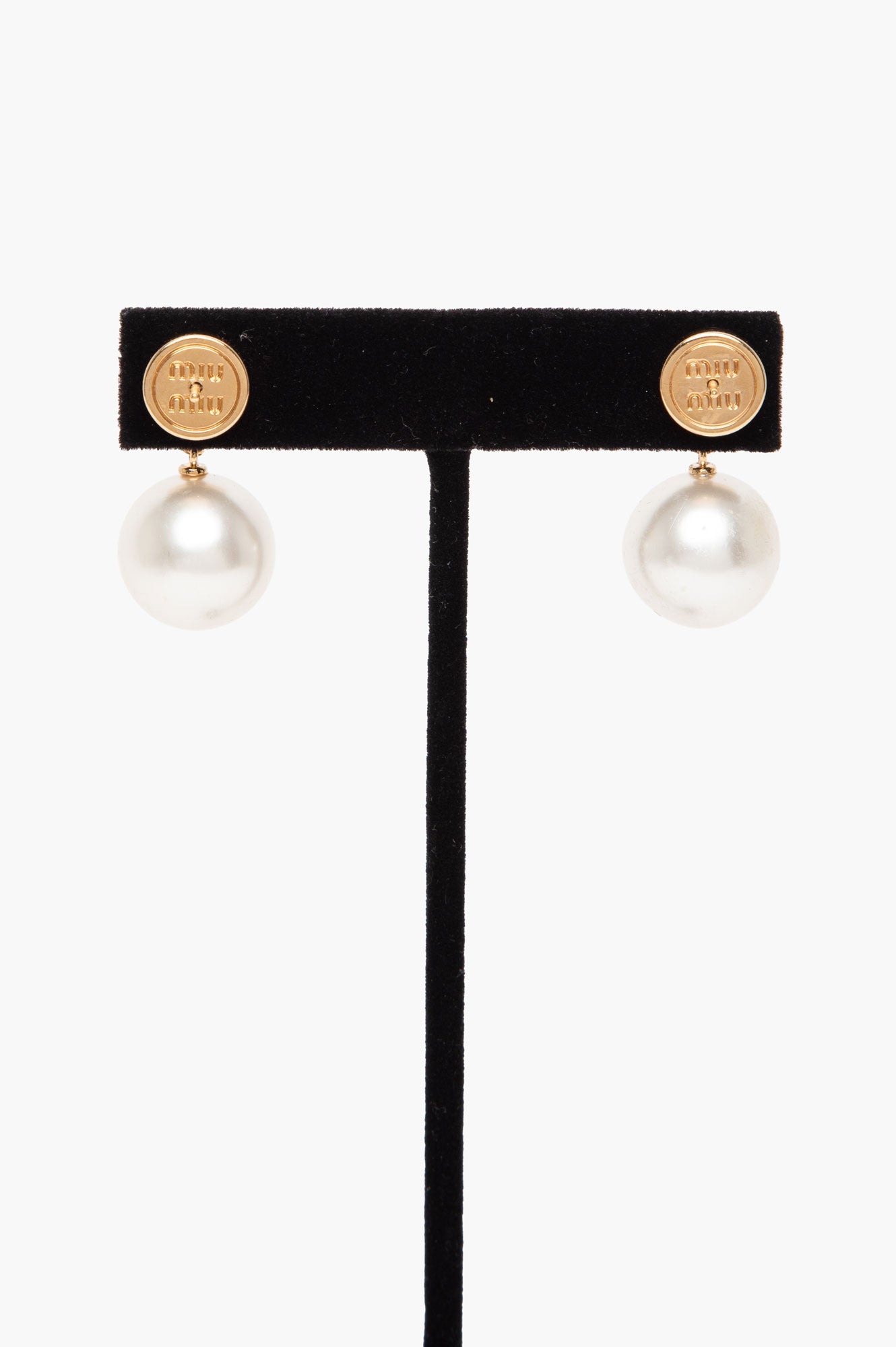 Miu Miu Pearl Drop Logo Earrings