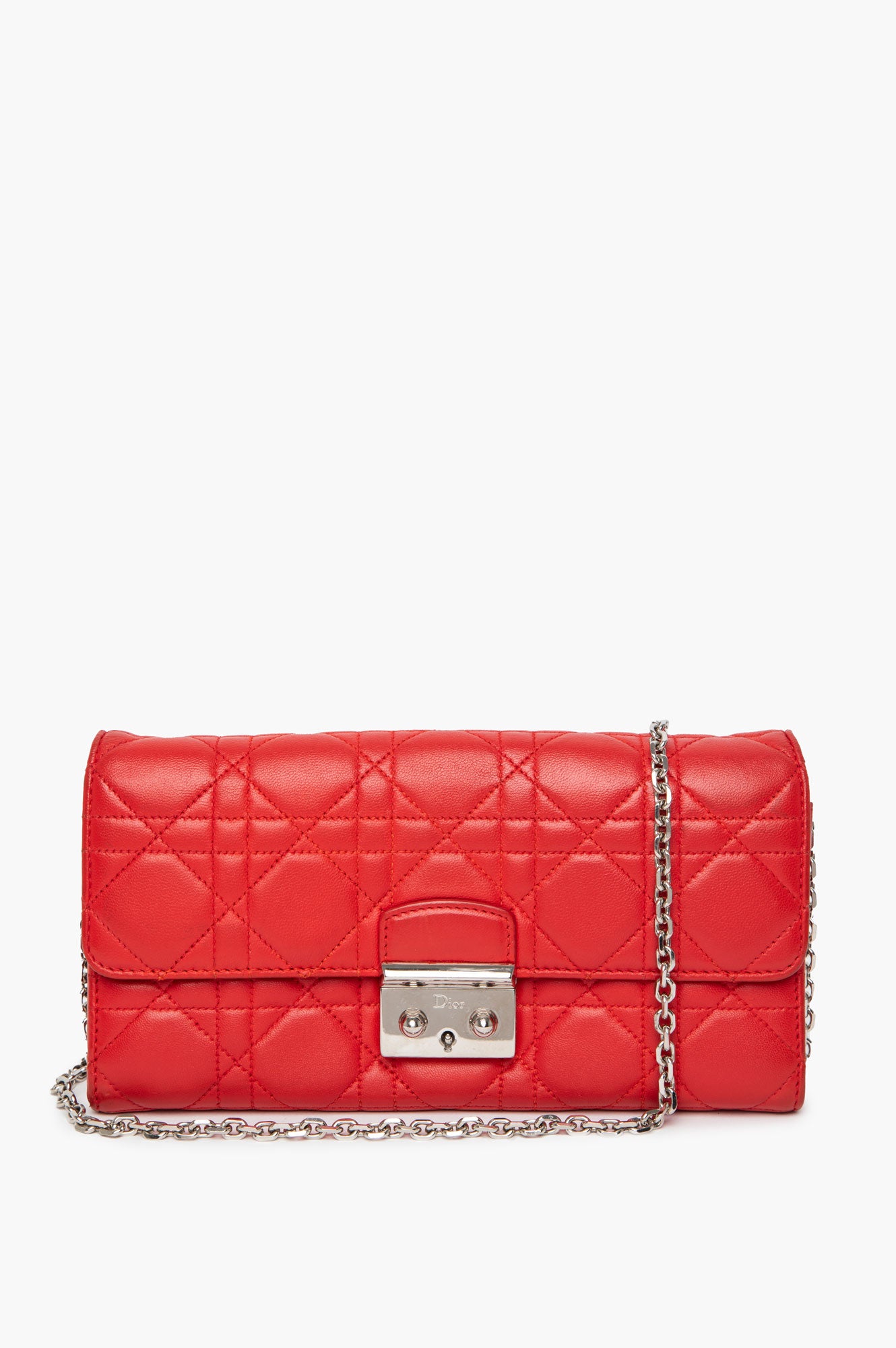 Christian Dior Red Miss Dior Lambskin Wallet On Chain