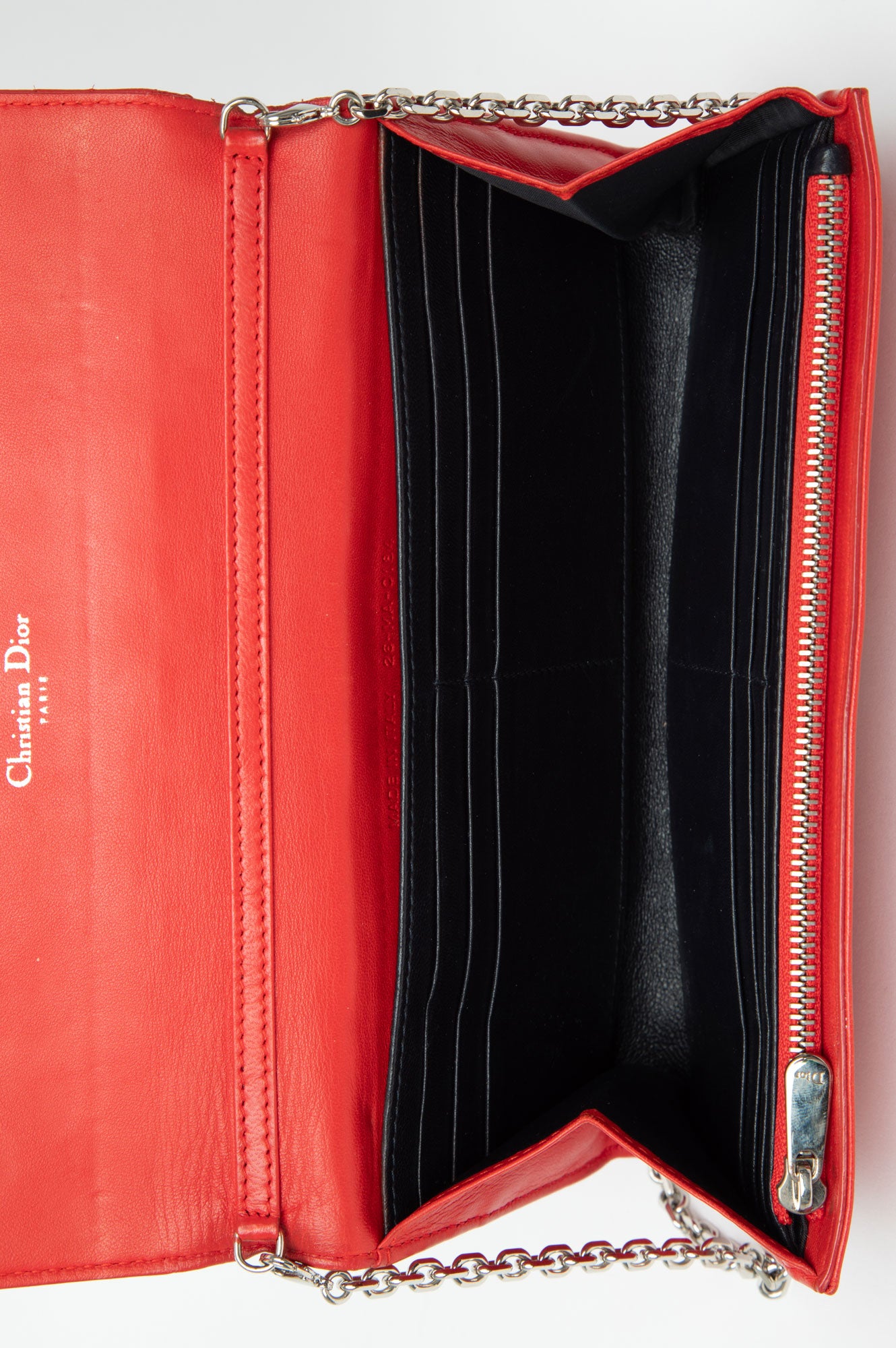 Christian Dior Red Miss Dior Lambskin Wallet On Chain