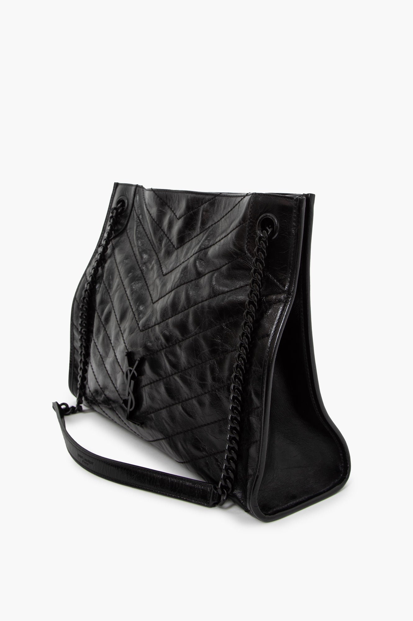 Saint Laurent Black Crinkled Vintage Leather Niki Shopping Tote Bag