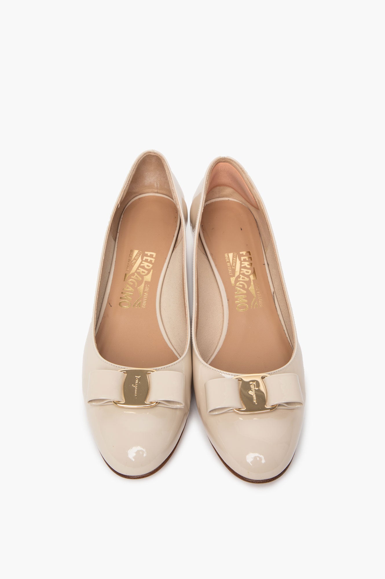 Salvatore Ferragamo Beige Patent Vara 1 Pump