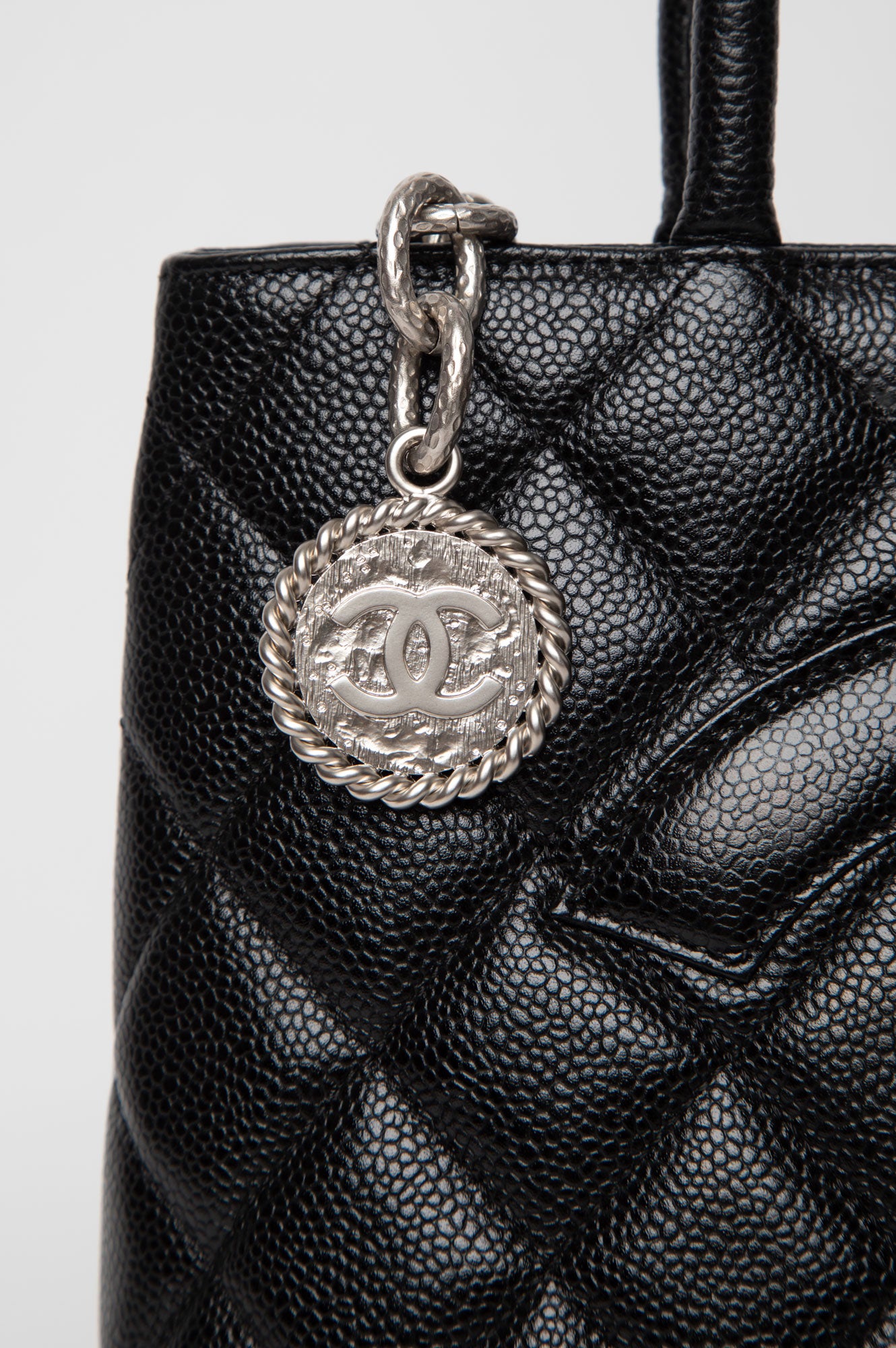Chanel Black Medallion Caviar Leather Tote