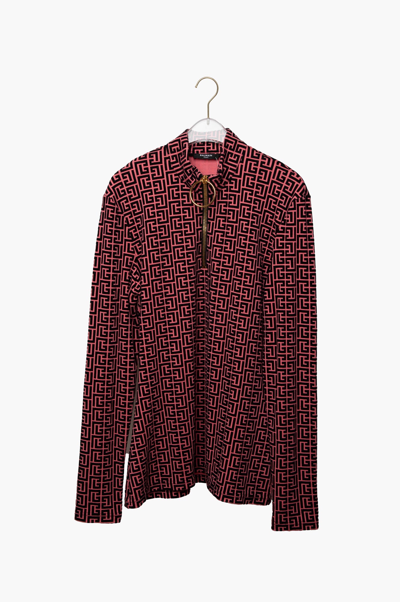 Balmain Red Logo Jacquard Knit Top Size 46