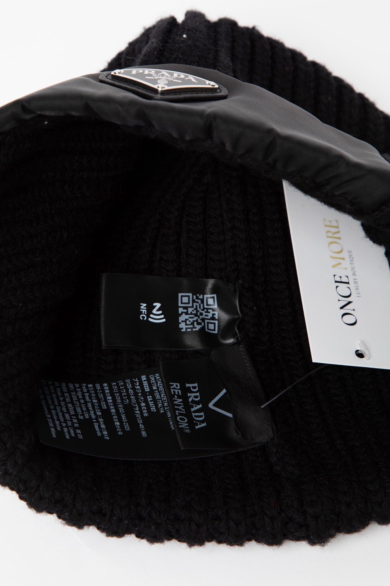 Prada Black Logo Beanie Size M