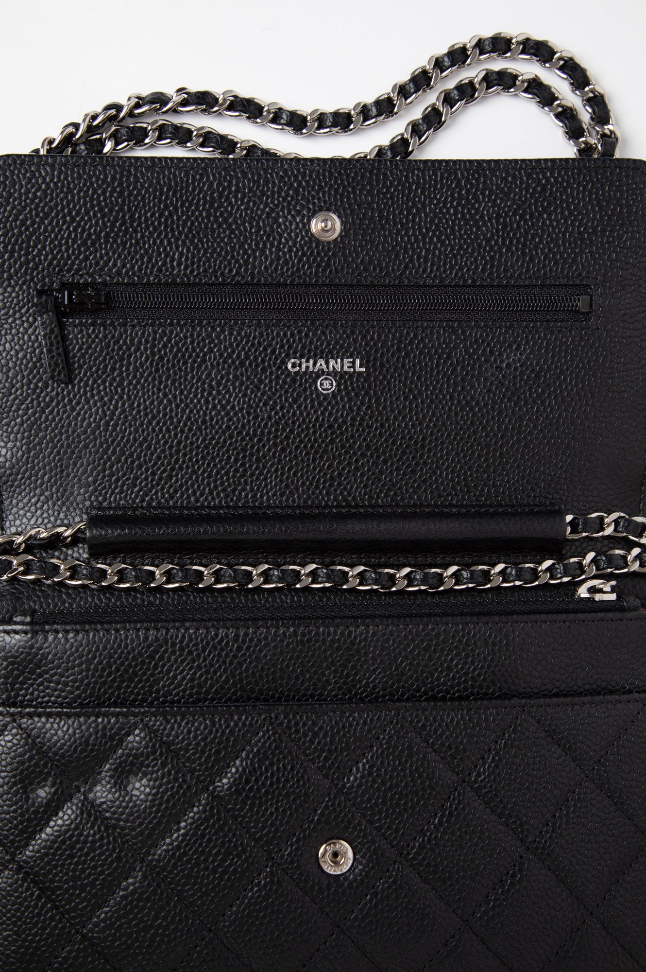Chanel 2017 Black Caviar Leather Wallet On Chain Bag